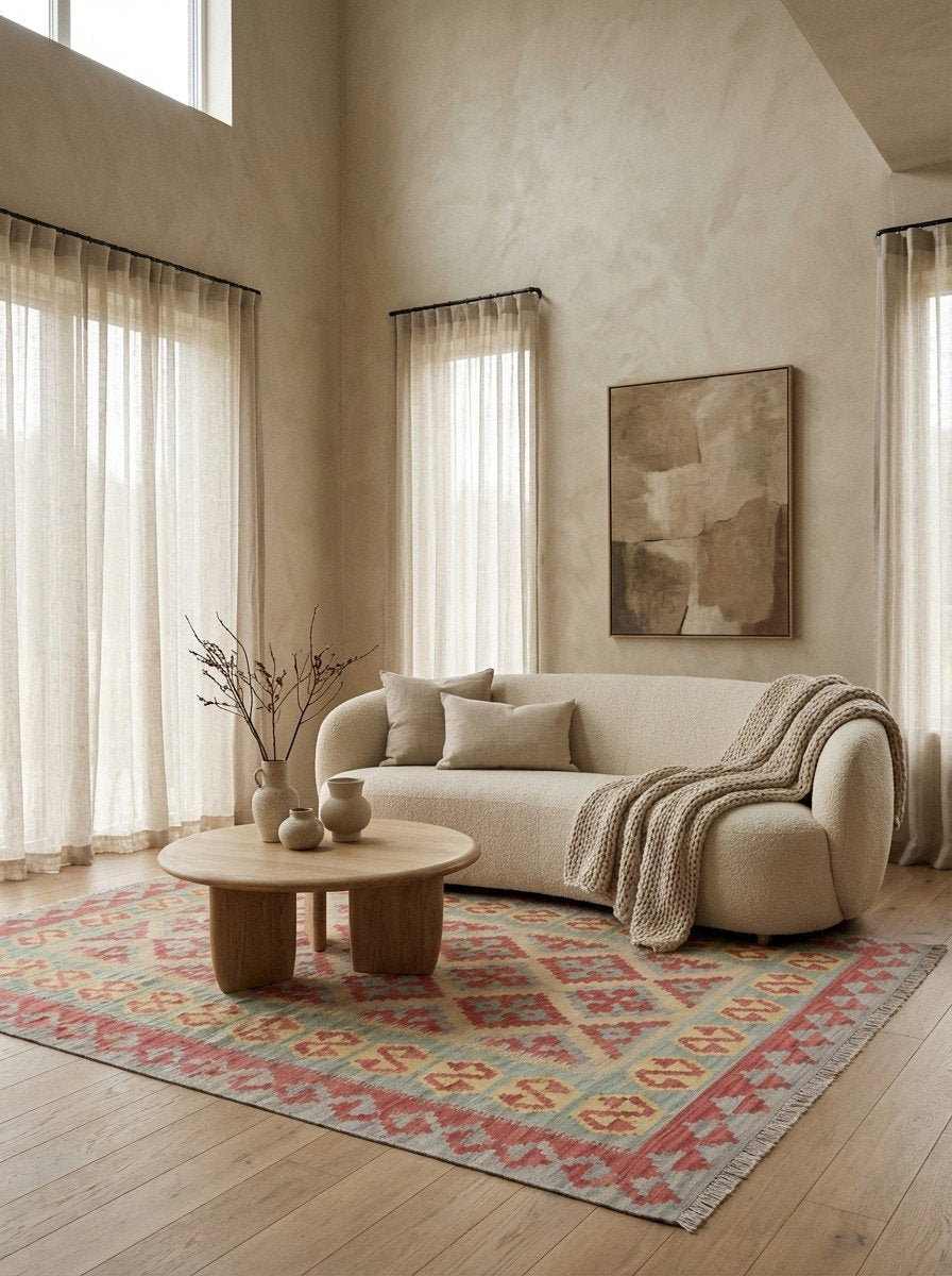 Kelim Gashgai — Handgefertigt, 203x153 cm, Grün, 100% Virgin Wool | Detail view