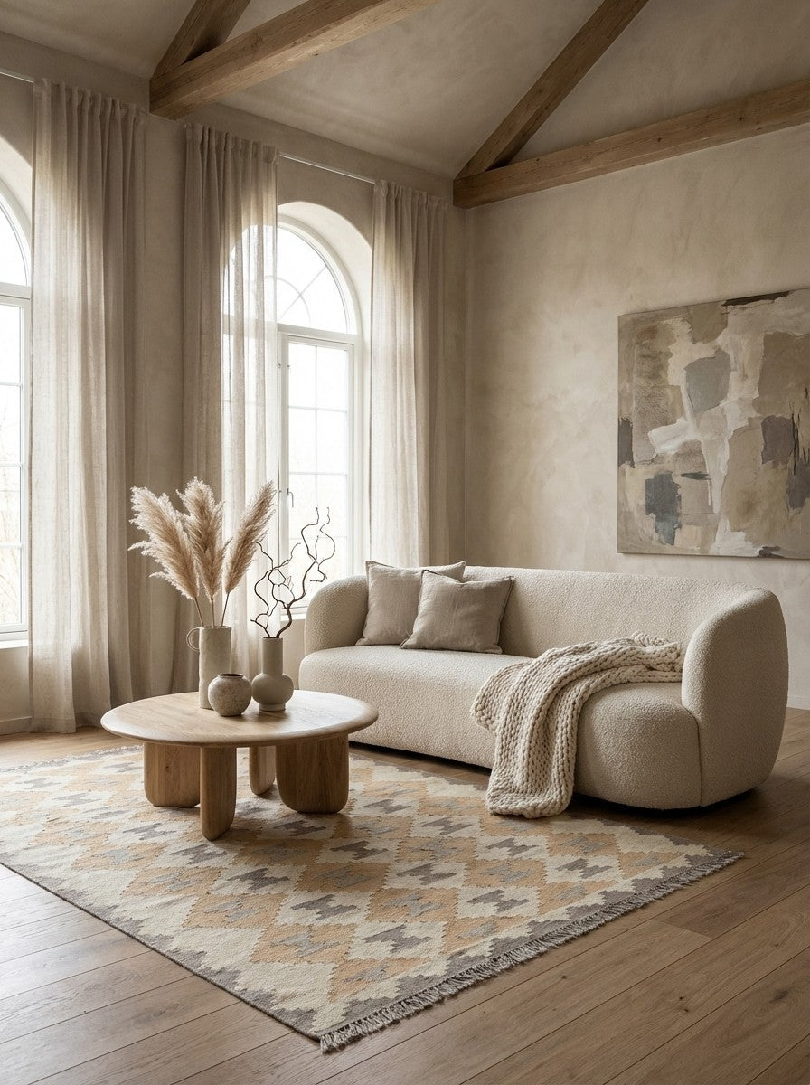 Kelim Gashgai — Handmade, 117x175 cm, Beige, 100% Virgin Wool | Detail view