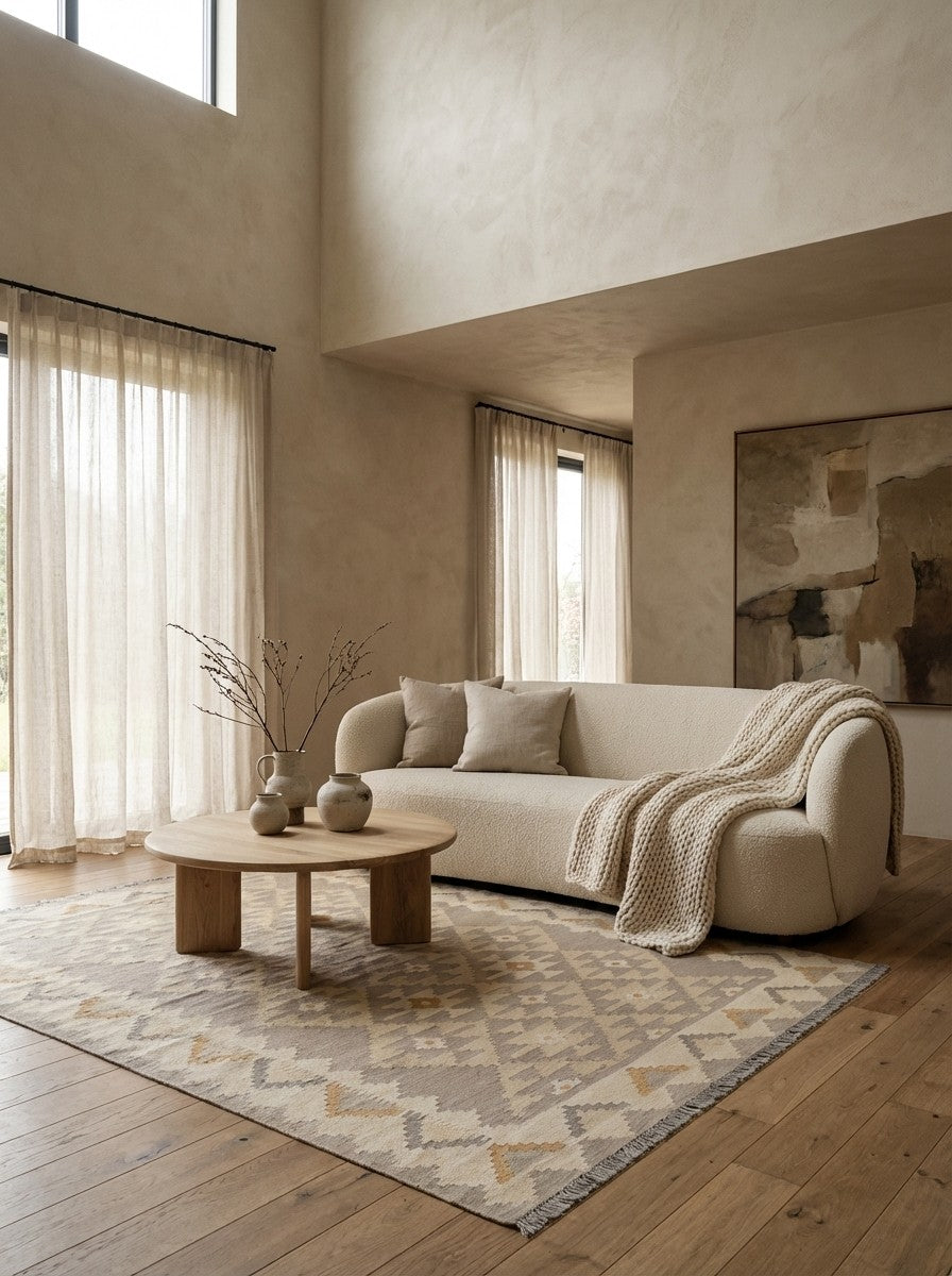 Kelim Gashgai — Handmade, 171x228 cm, Beige, 100% Virgin Wool | Detail view