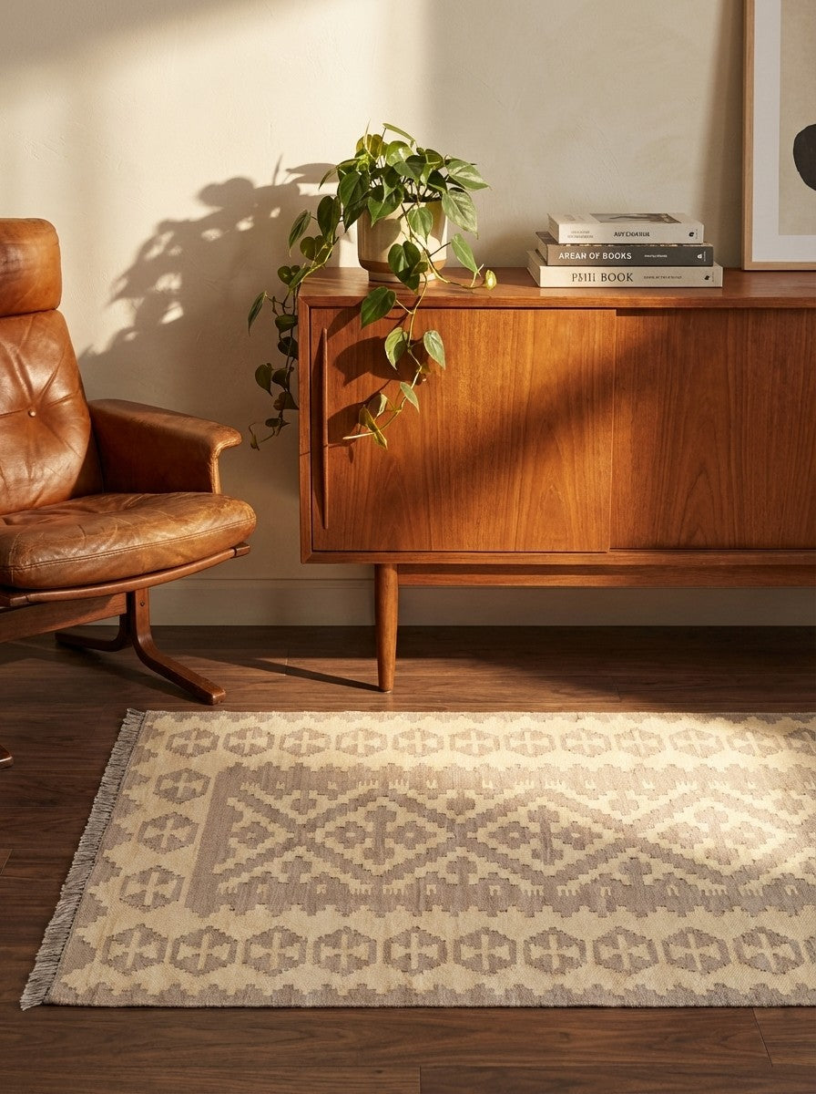 Kelim Gashgai — Handmade, 81x192 cm, Grey, 100% Virgin Wool | Back view