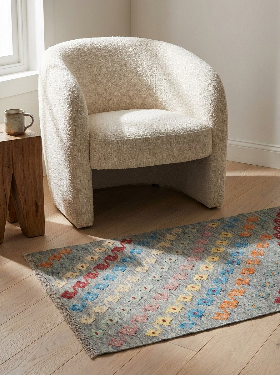 Kelim Gashgai — Handgefertigt, 192x85 cm, Bunt, 100% Virgin Wool | Detail view