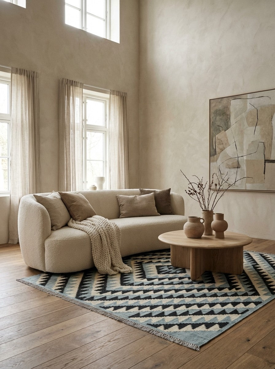 Kelim Gashgai — Handmade, 160x198 cm, Beige, 100% Virgin Wool | Detail view