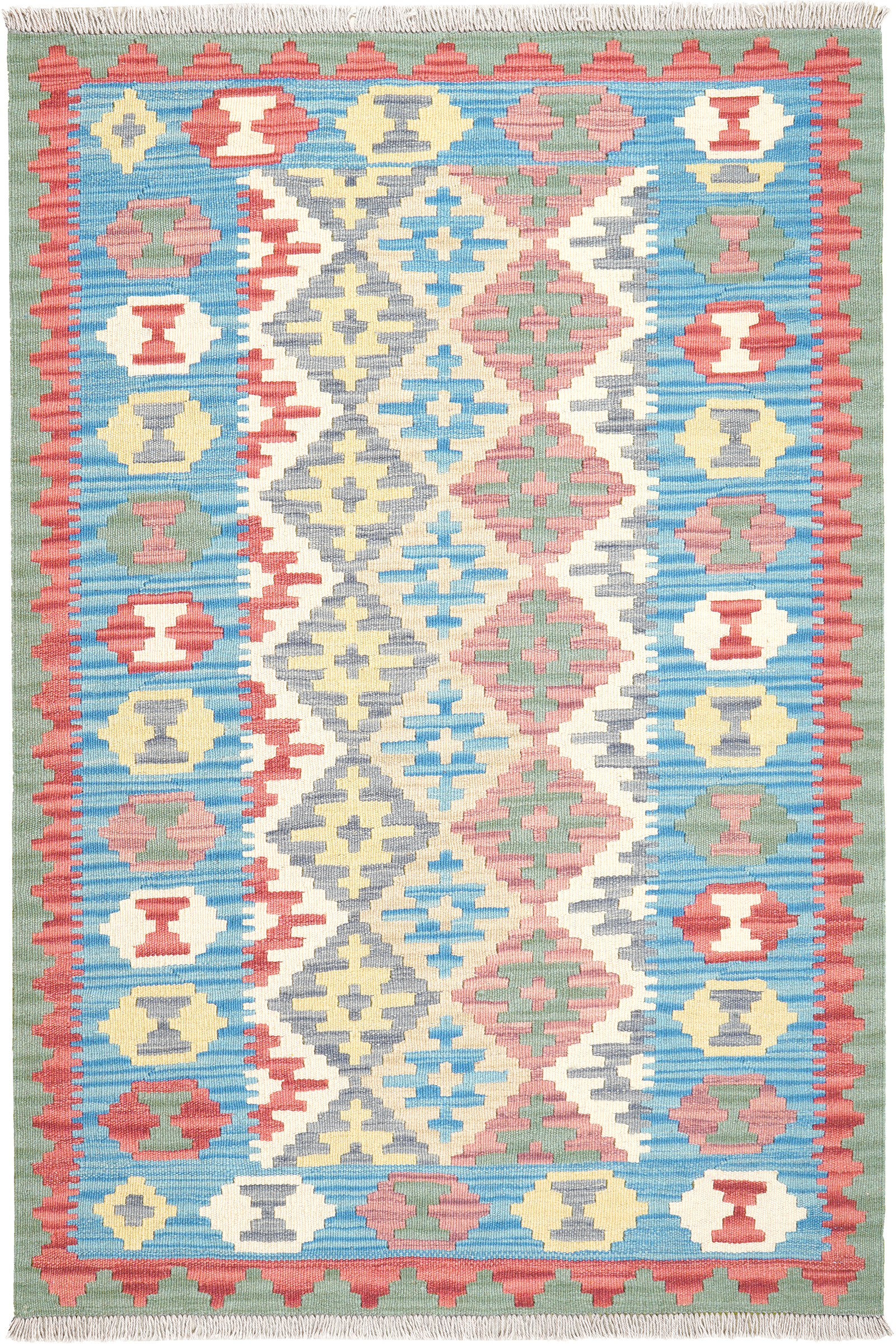 Kelim Gashgai — Handgefertigt, 154x104 cm, Blau, 100% Virgin Wool | Main view