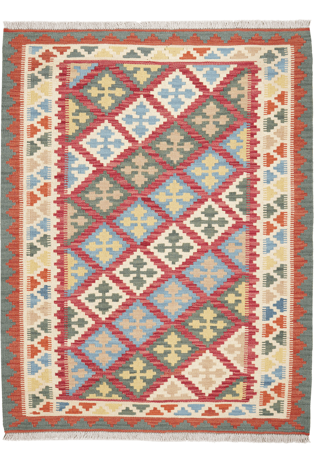 Kelim Gashgai — Handmade, 108x147 cm, Red, 100% Virgin Wool | Main view
