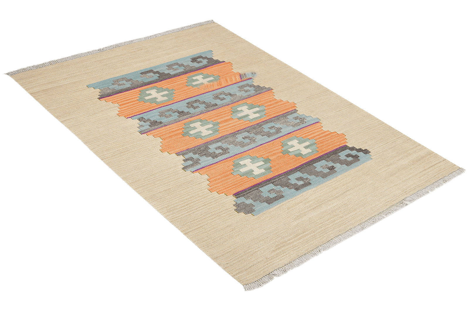 Kelim Gashgai — Handmade, 105x155 cm, Beige, 100% Virgin Wool | View 4