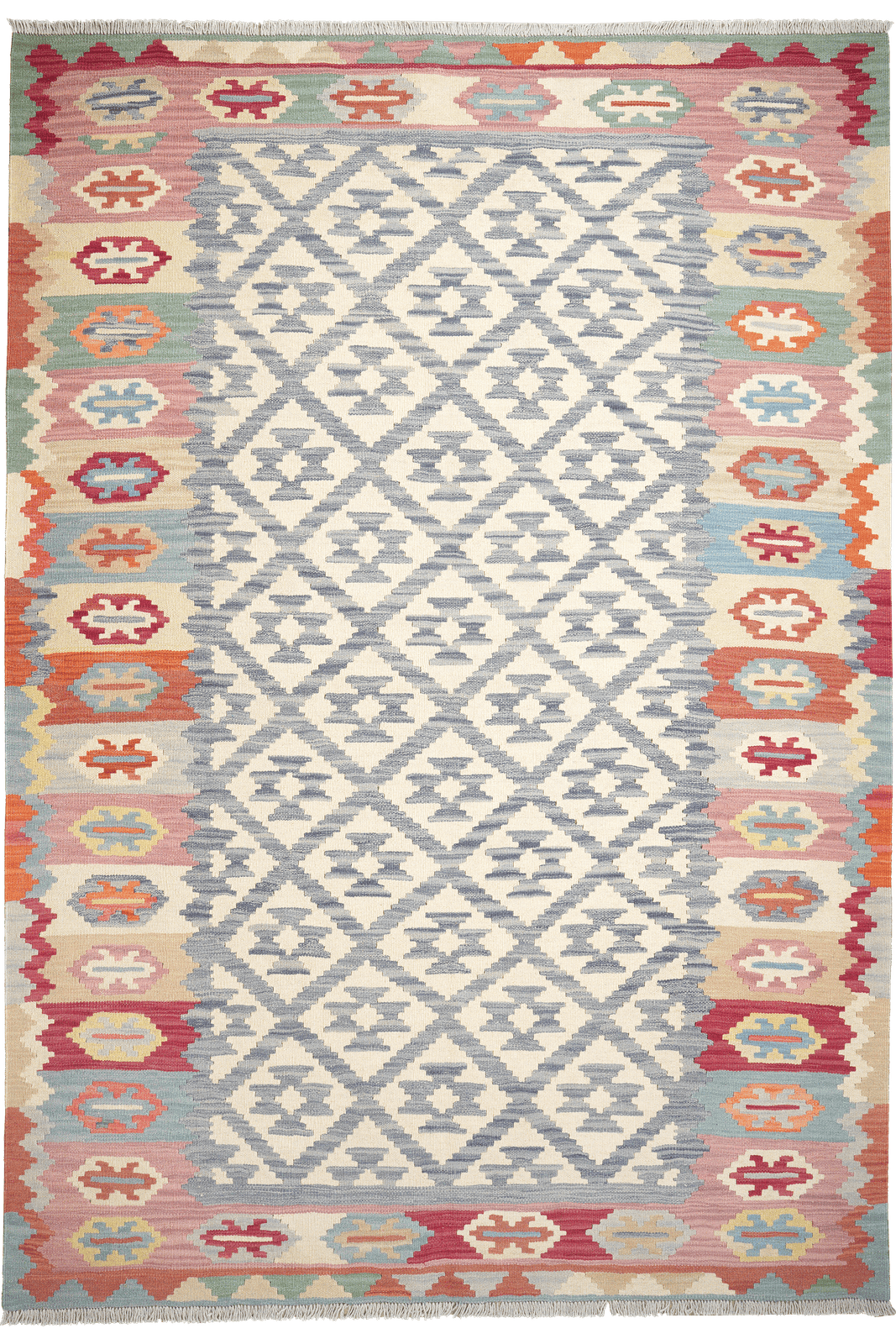 Kelim Gashgai — Handmade, 176x258 cm, Blue, 100% Virgin Wool | Main view