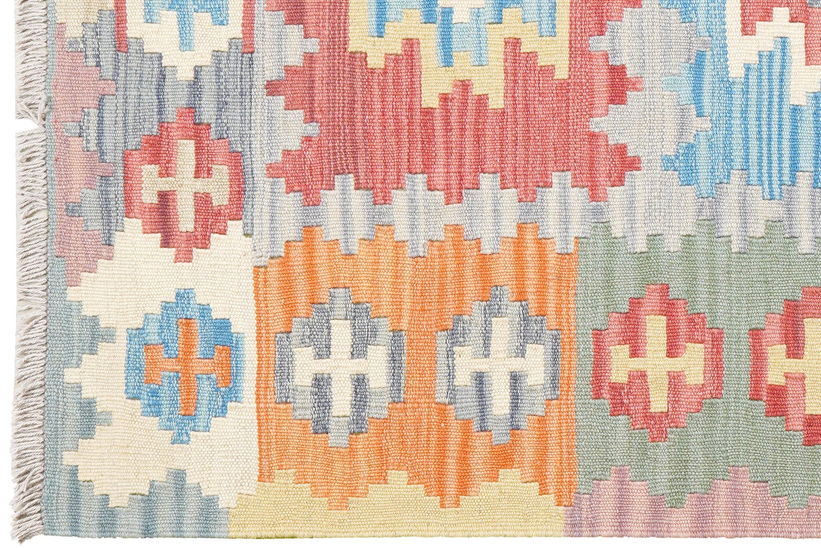 Kelim Gashgai — Handmade, 104x149 cm, Blue, 100% Virgin Wool | View 3