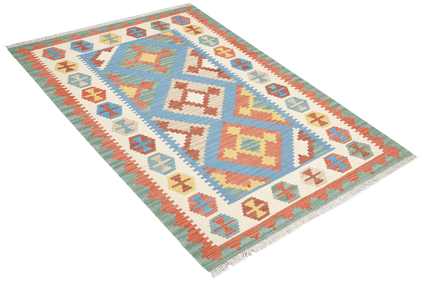 Kelim Gashgai — Handmade, 105x157 cm, Blue, 100% Virgin Wool | View 4