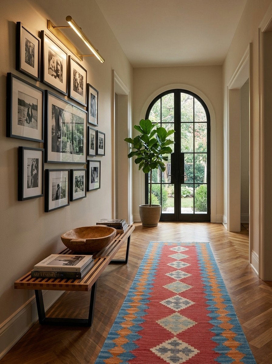 Kelim Gashgai — Handgefertigt, 189x60 cm, Blau, 100% Virgin Wool | Detail view