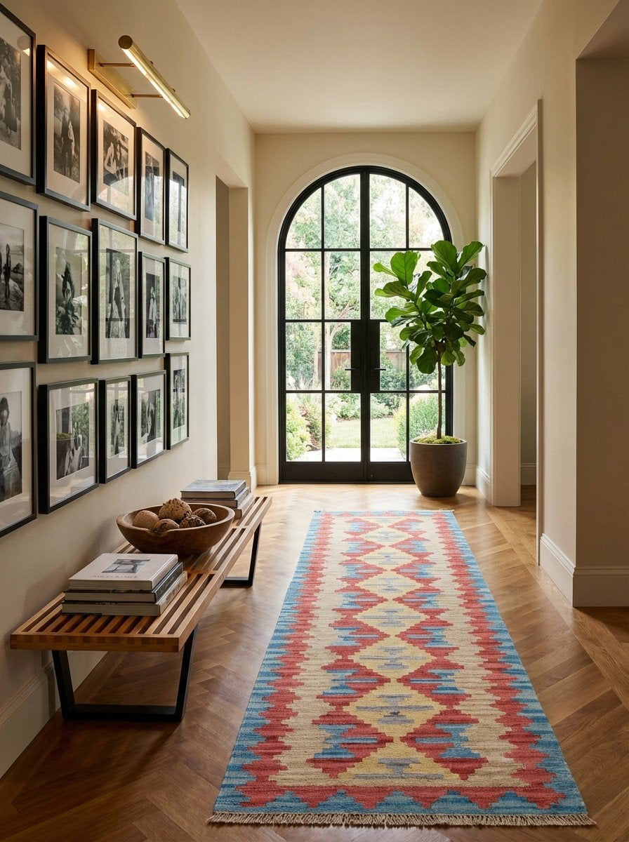 Kelim Gashgai — Handgefertigt, 189x58 cm, Rot, 100% Virgin Wool | Detail view