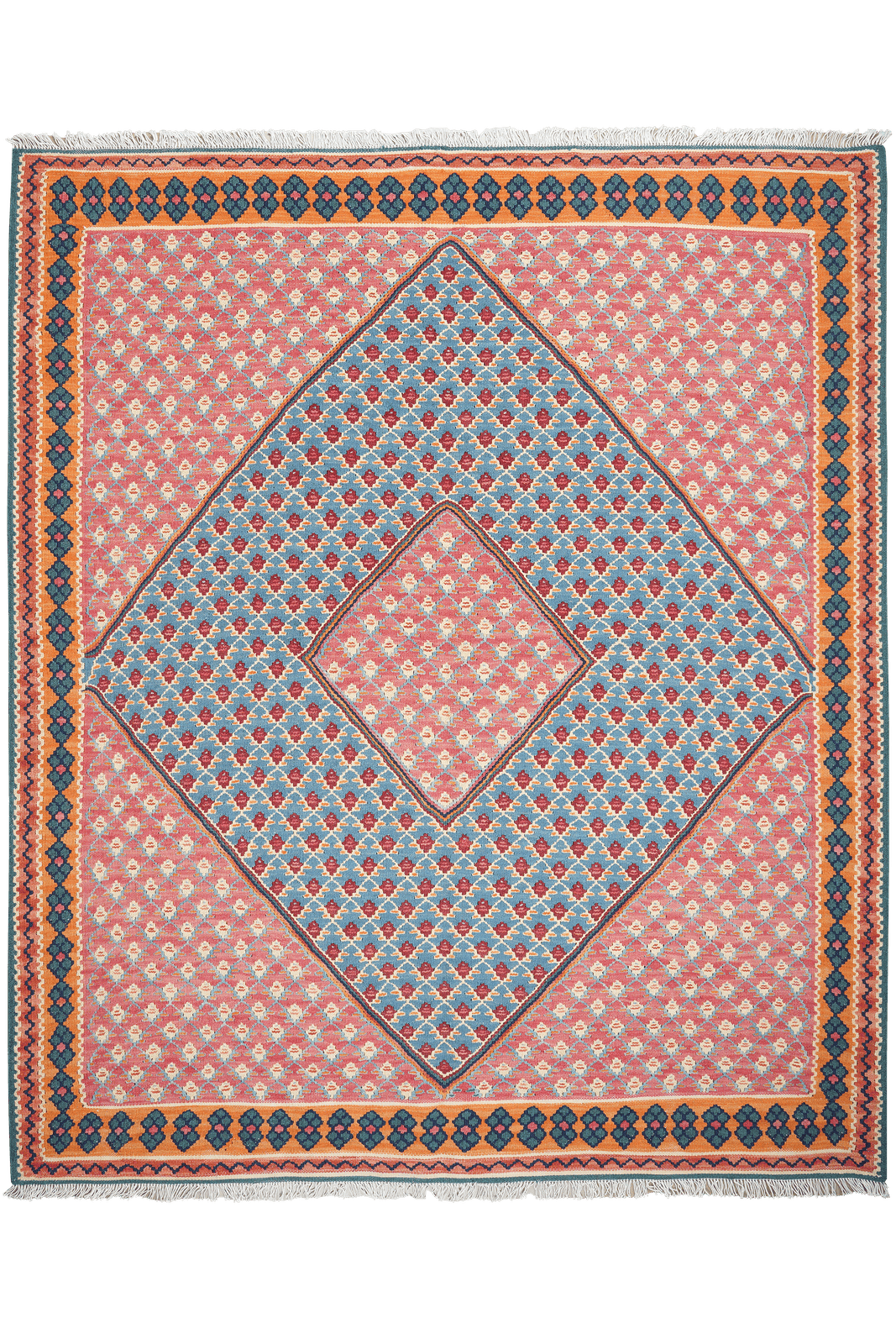 Kelim Senneh — Handmade, 160x191 cm, Blue, 100% Virgin Wool | Main view