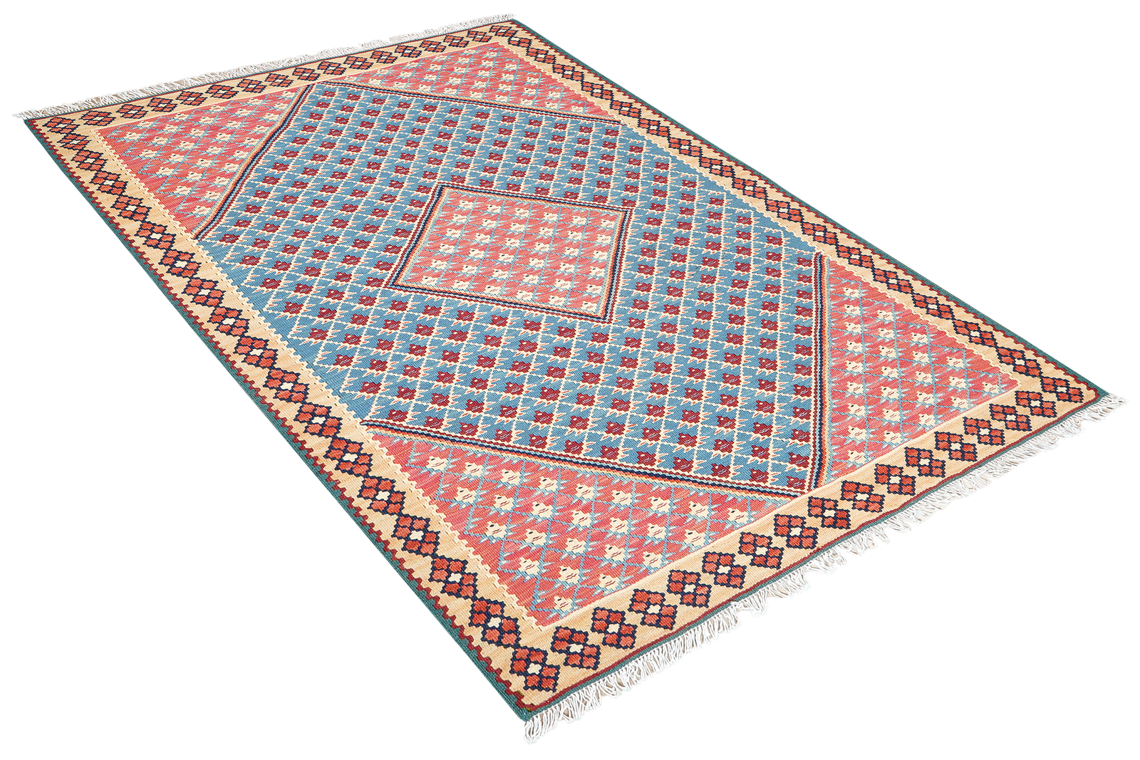 Kelim Senneh — Handmade, 105x148 cm, Blue, 100% Virgin Wool | View 4