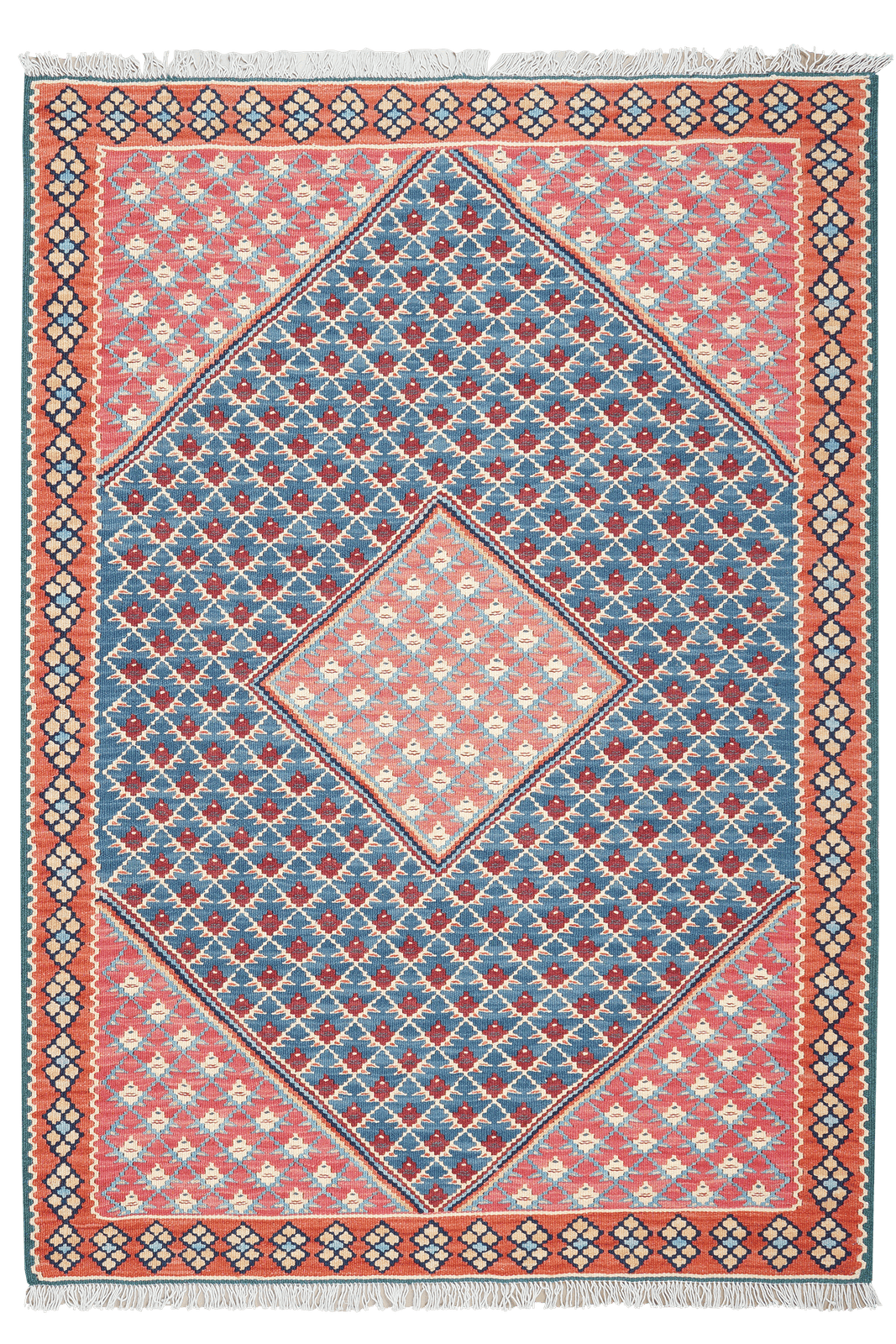 Kelim Senneh — Handmade, 107x149 cm, Blue, 100% Virgin Wool | Main view