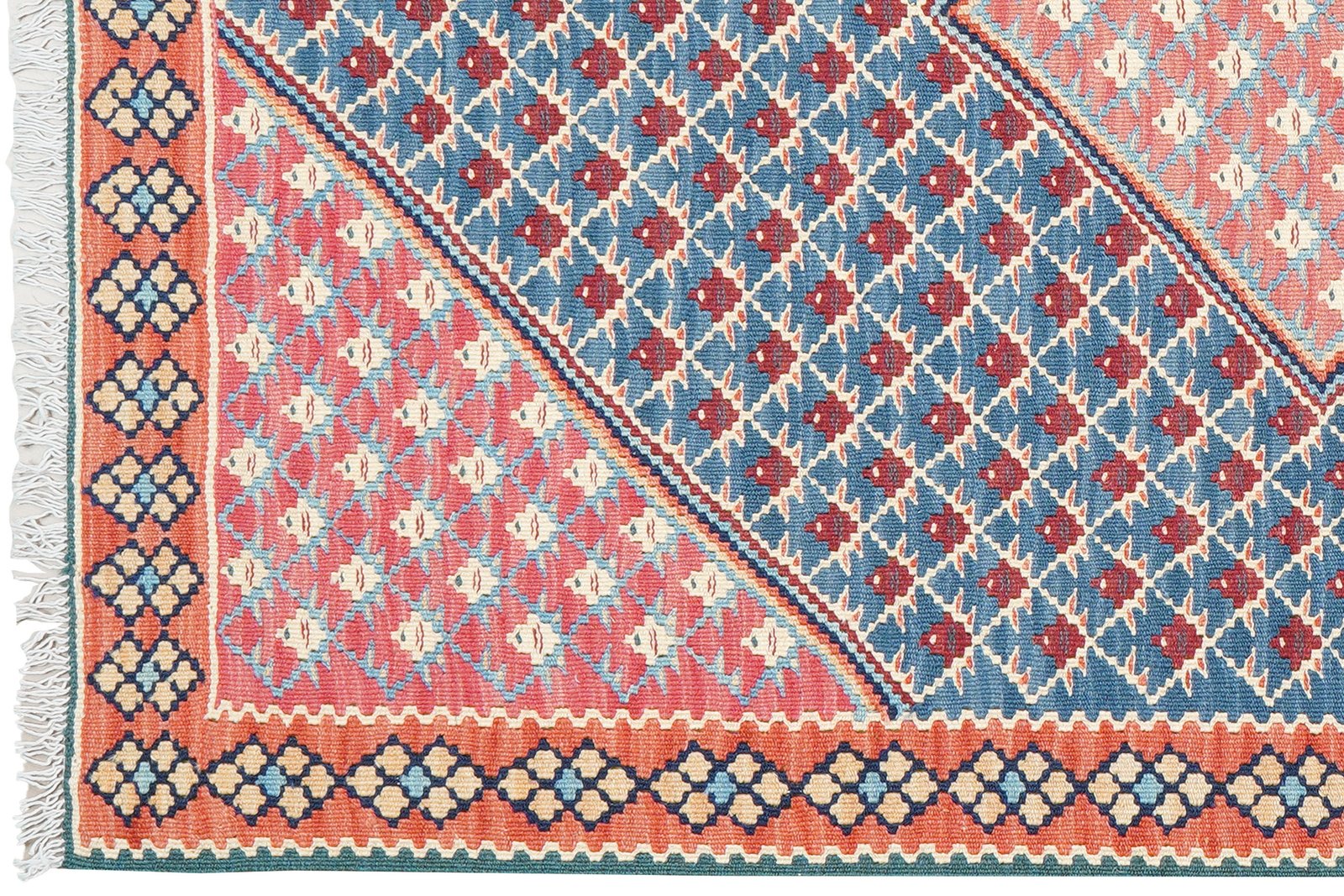 Kelim Senneh — Handmade, 107x149 cm, Blue, 100% Virgin Wool | View 3