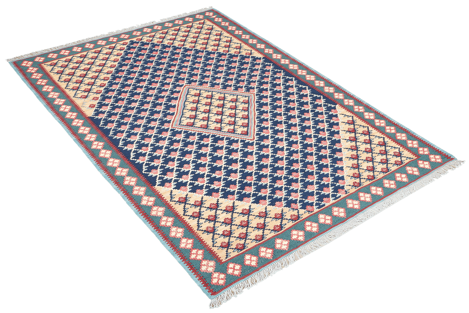 Kelim Senneh — Handmade, 99x159 cm, Blue, 100% Virgin Wool | View 4