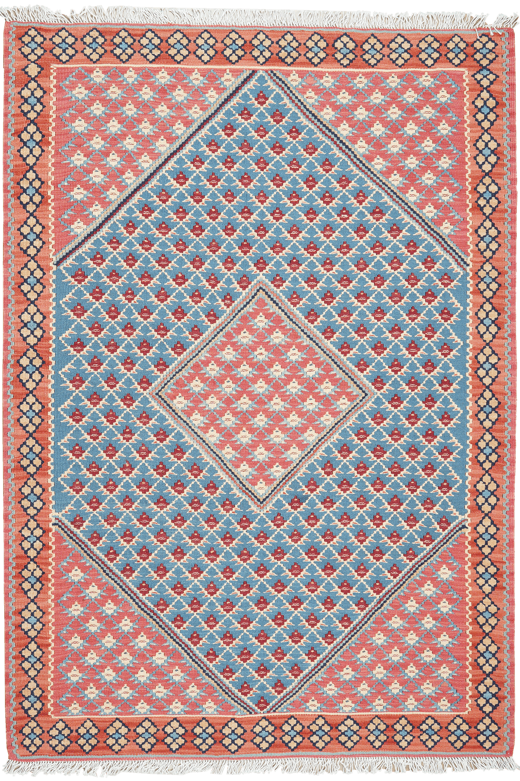 Kelim Senneh — Handmade, 107x155 cm, Blue, 100% Virgin Wool | Main view