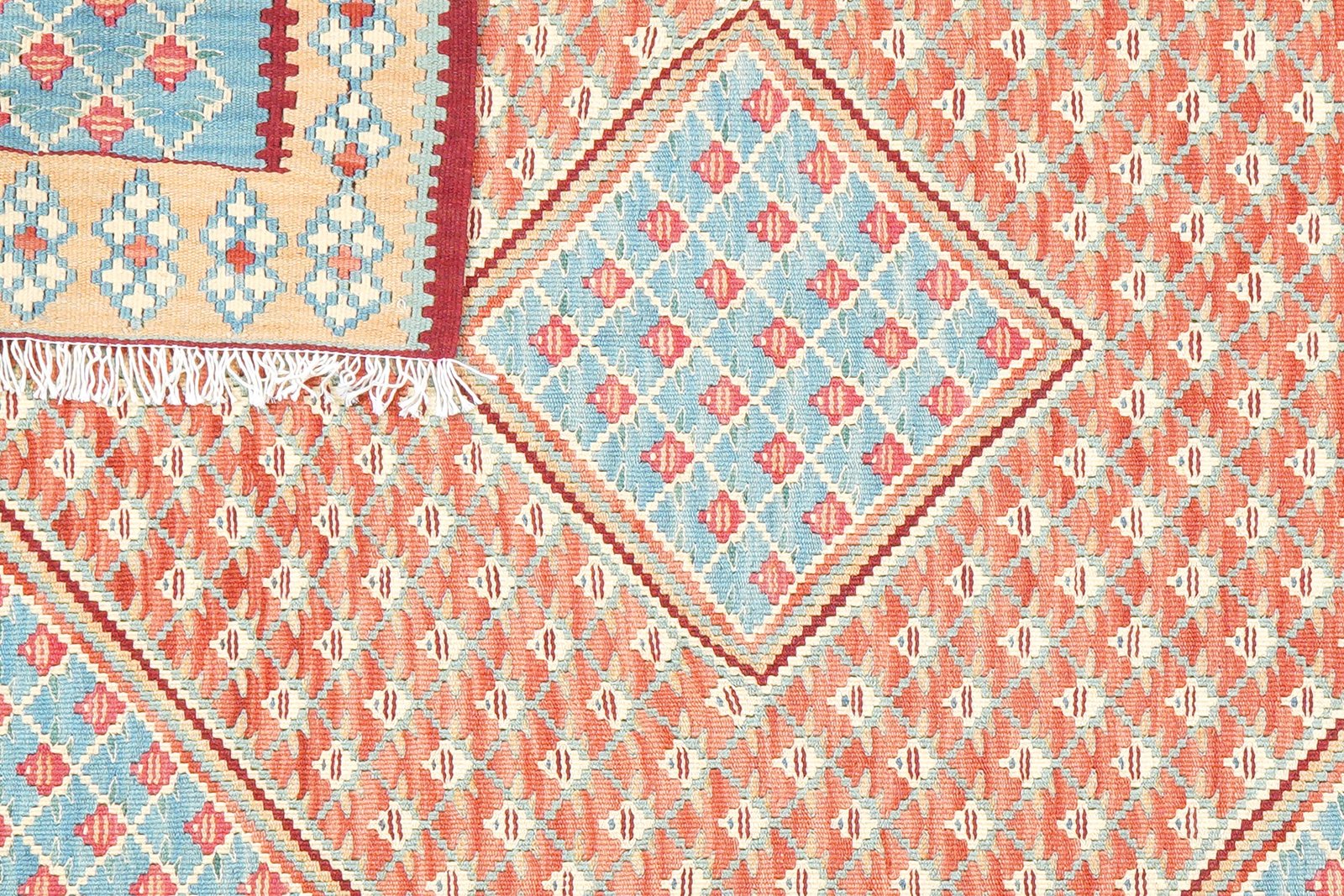Kelim Senneh — Handmade, 104x141 cm, Blue, 100% Virgin Wool | View 6