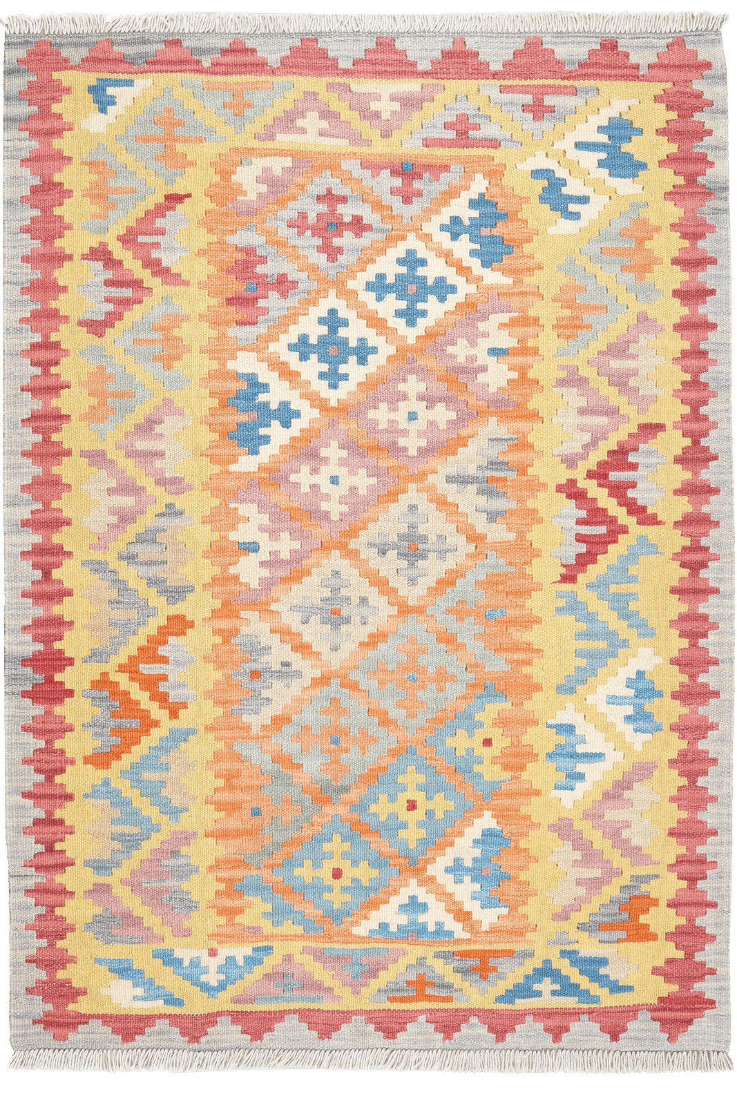 Kelim Gashgai — Handmade, 105x150 cm, Orange, 100% Virgin Wool | Main view