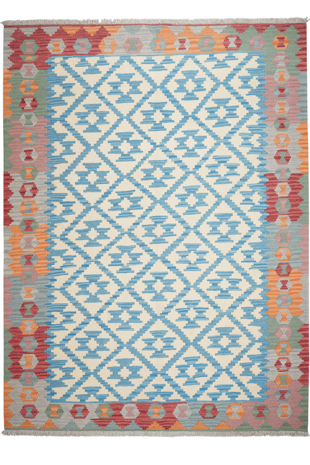 Kelim Gashgai — Handmade, 177x242 cm, Blue, 100% Virgin Wool | Main view