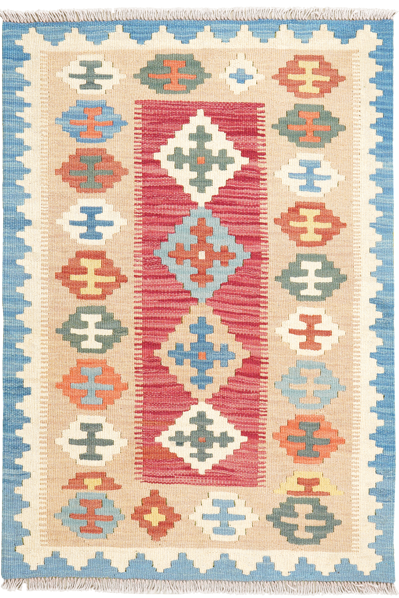 Kelim Gashgai — Handgefertigt, 125x85 cm, Beige, 100% Virgin Wool | Main view