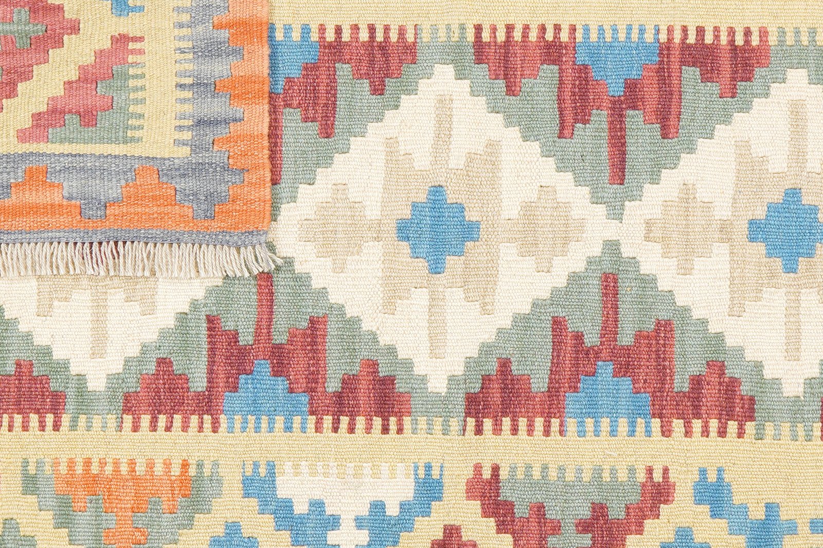 Kelim Gashgai — Handmade, 104x147 cm, Green, 100% Virgin Wool | View 6