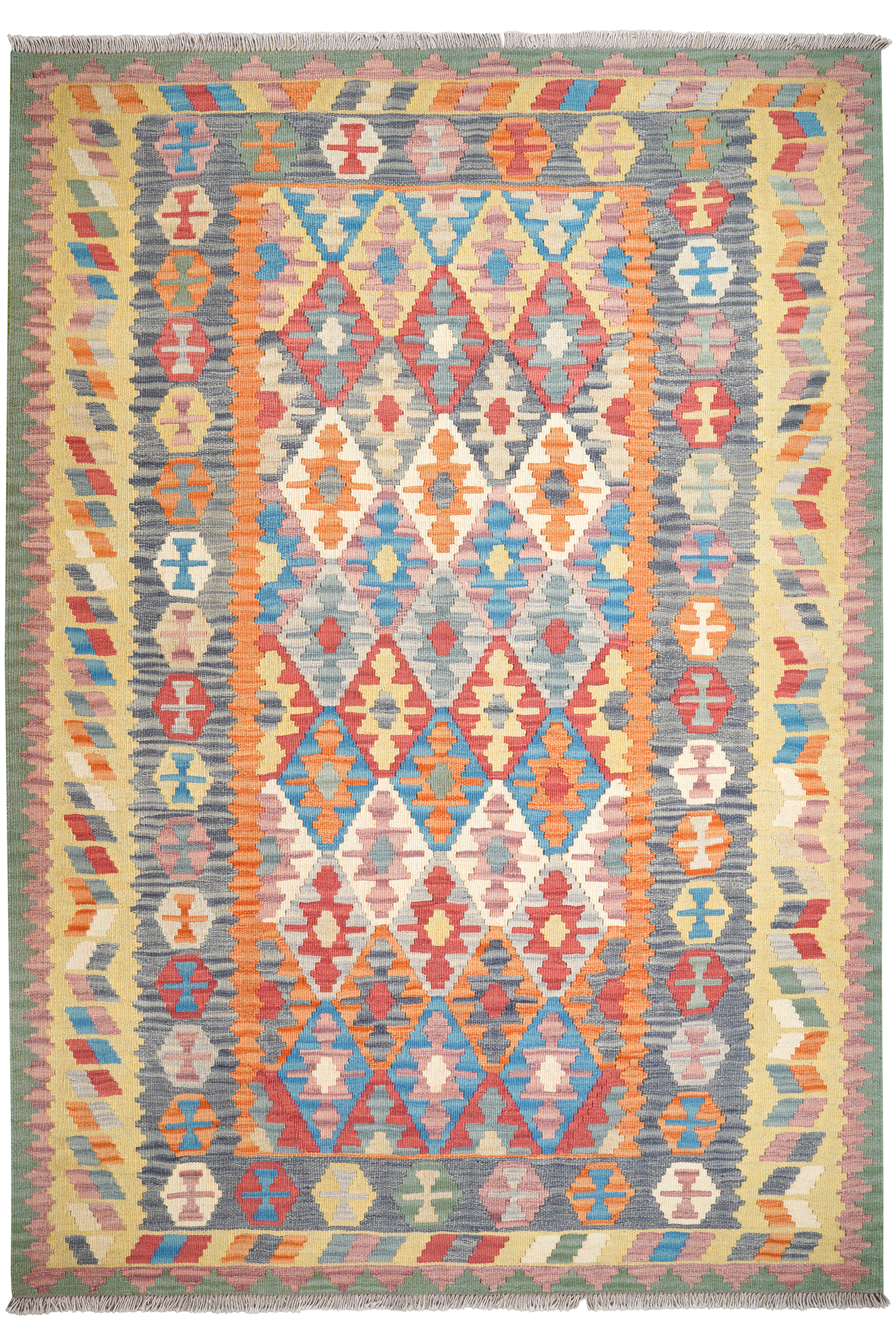 Kelim Gashgai — Handgefertigt, 245x171 cm, Beige, 100% Virgin Wool | Main view