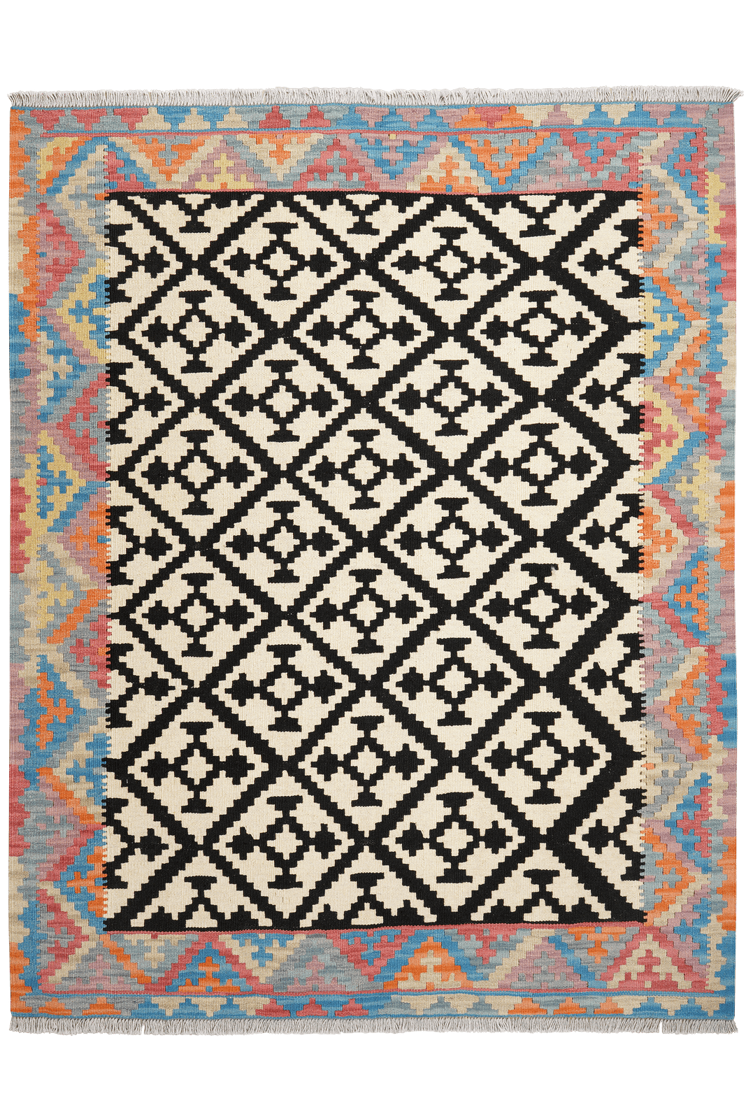 Kelim Gashgai — Handmade, 152x193 cm, Black, 100% Virgin Wool | Main view