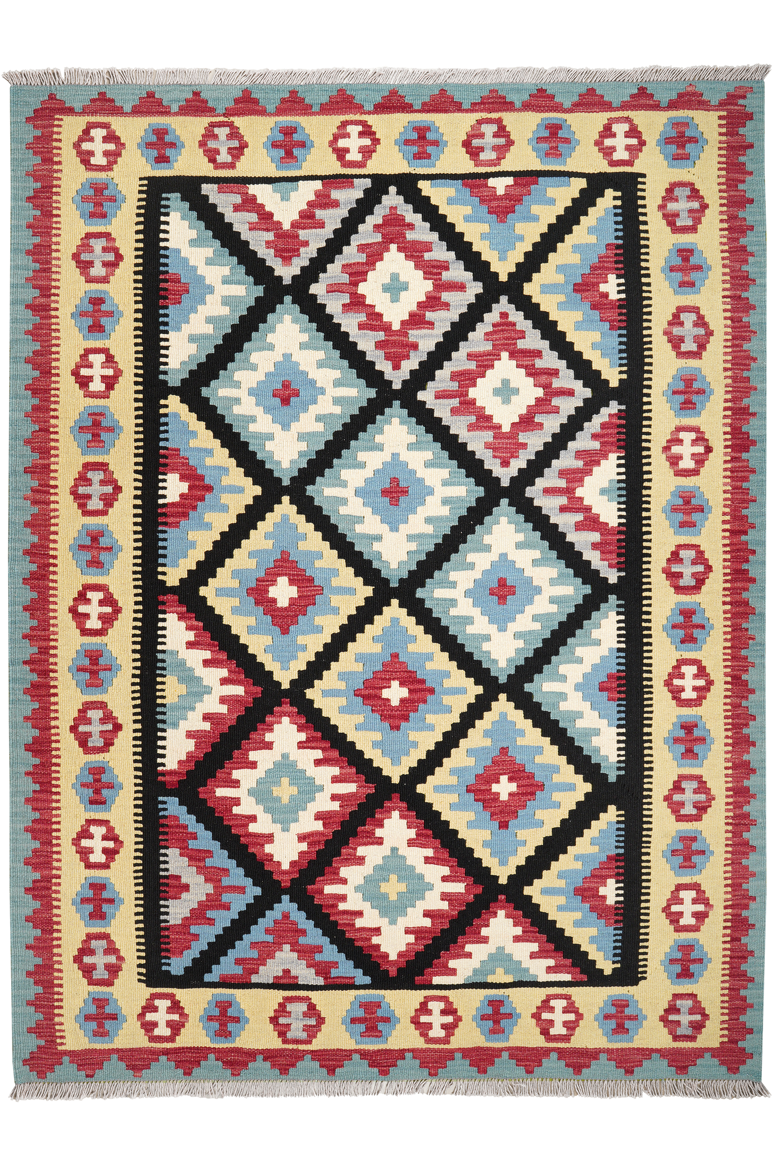 Kelim Gashgai — Handgefertigt, 204x153 cm, Beige, 100% Virgin Wool | Main view