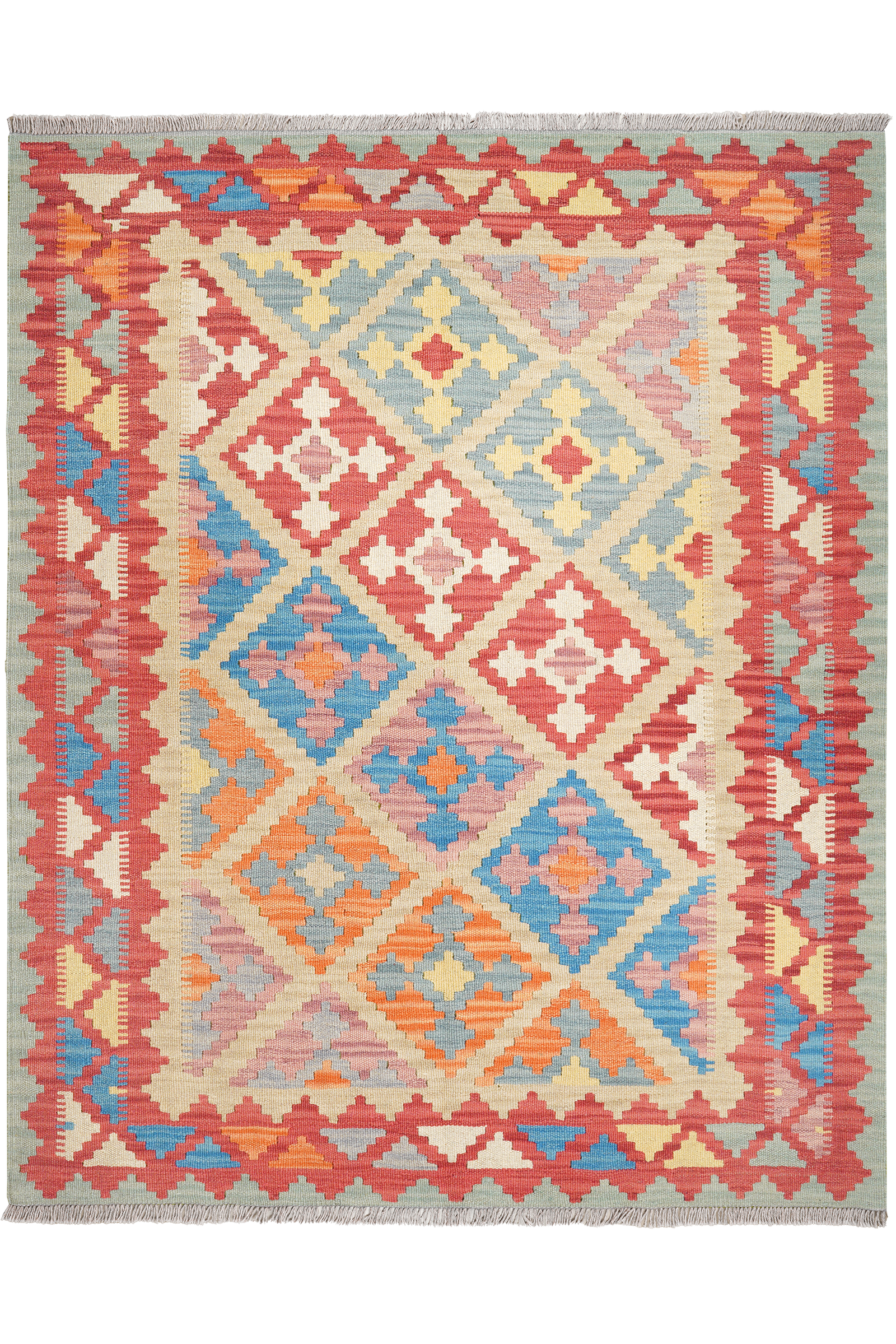 Kelim Gashgai — Handgefertigt, 194x158 cm, Rot, 100% Virgin Wool | Main view