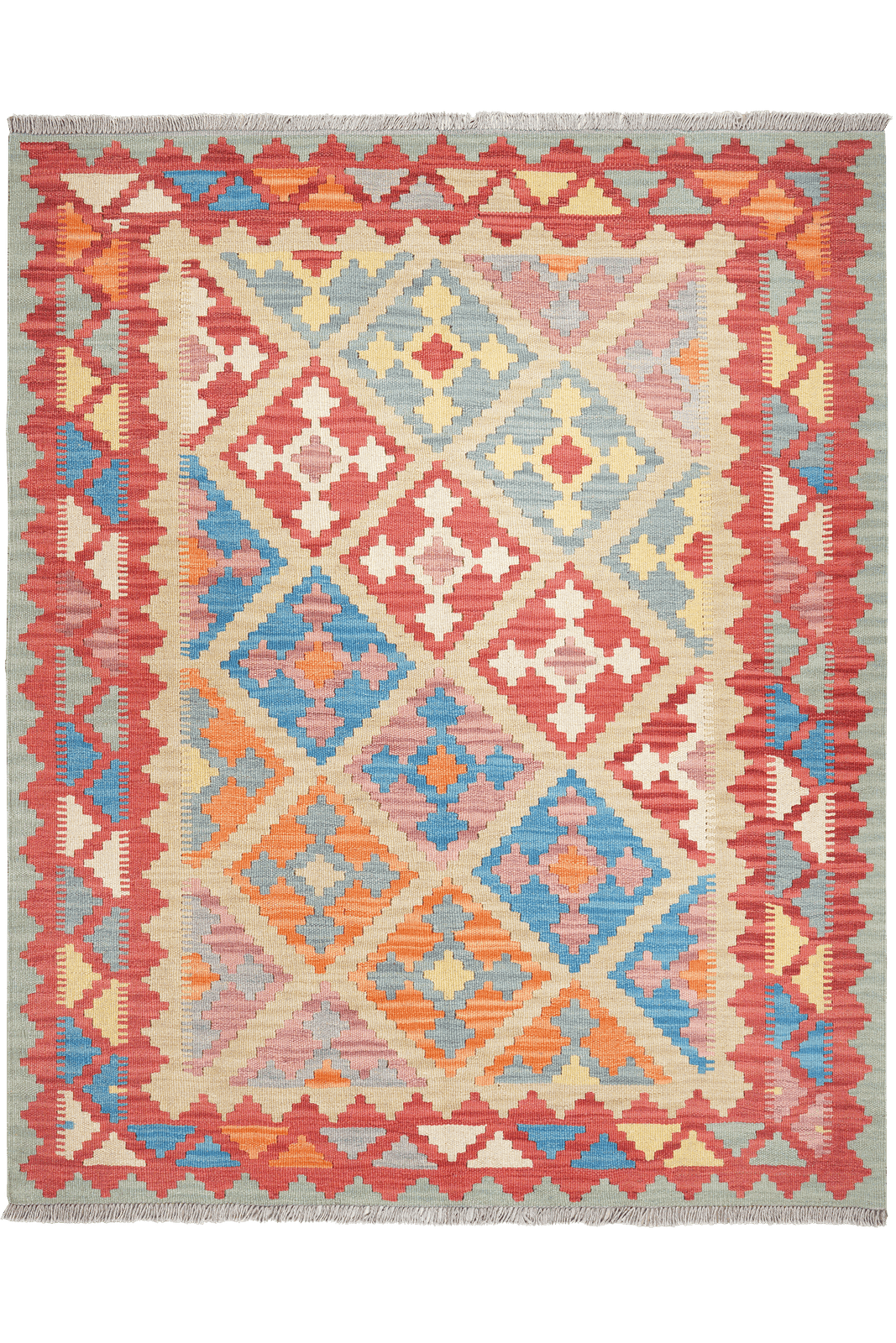Kelim Gashgai — Handmade, 158x194 cm, Beige, 100% Virgin Wool | Main view