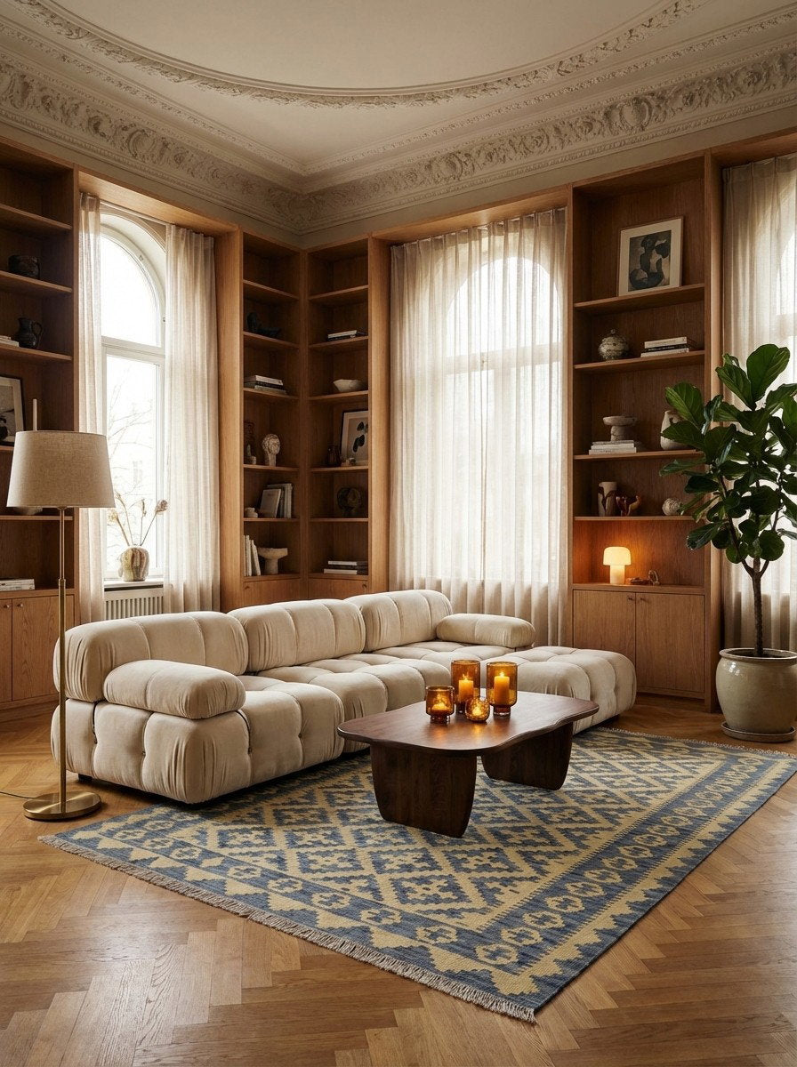 Kelim Gashgai — Handgefertigt, 231x166 cm, Grau, 100% Virgin Wool | Back view