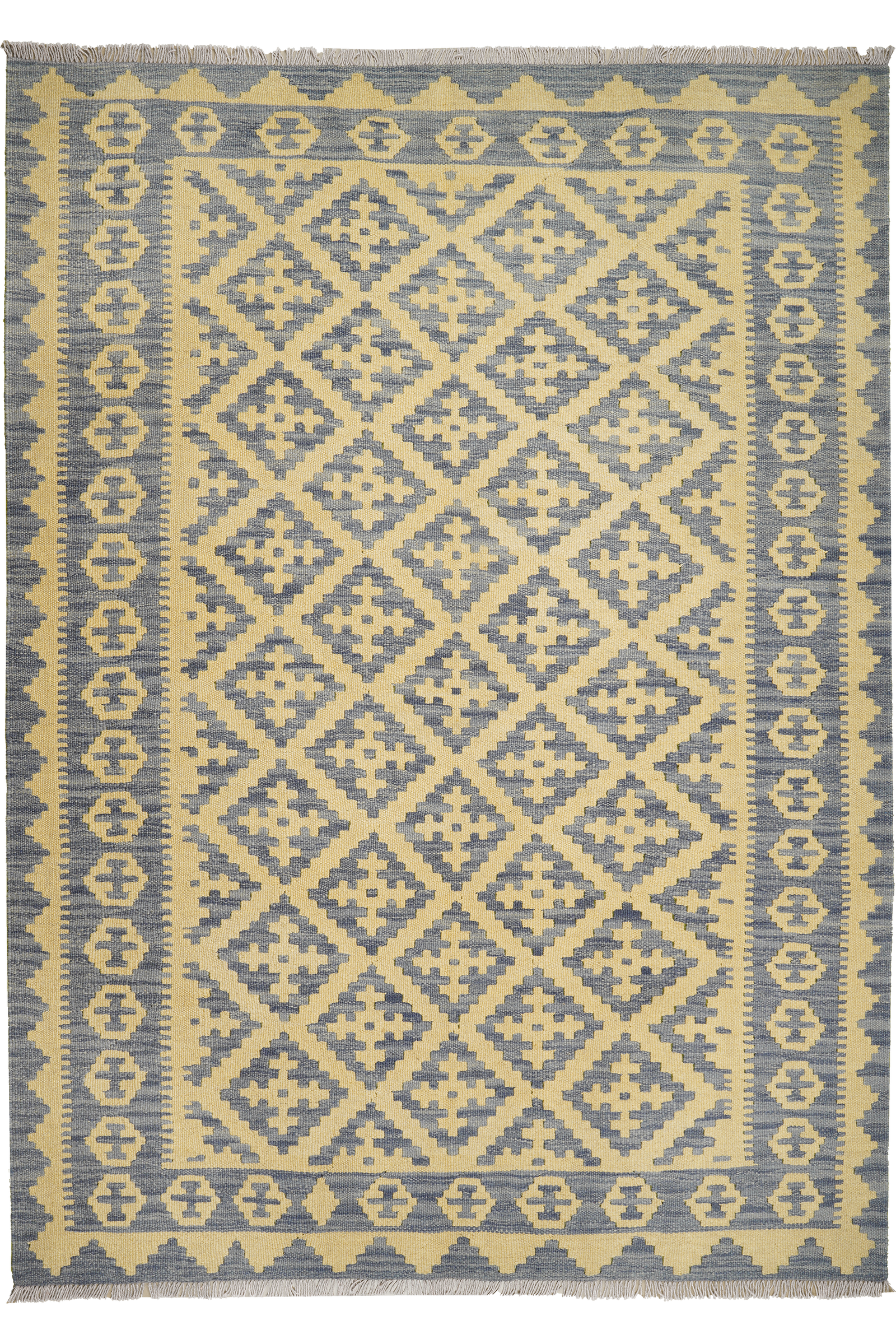 Kelim Gashgai — Handgefertigt, 231x166 cm, Grau, 100% Virgin Wool | Main view