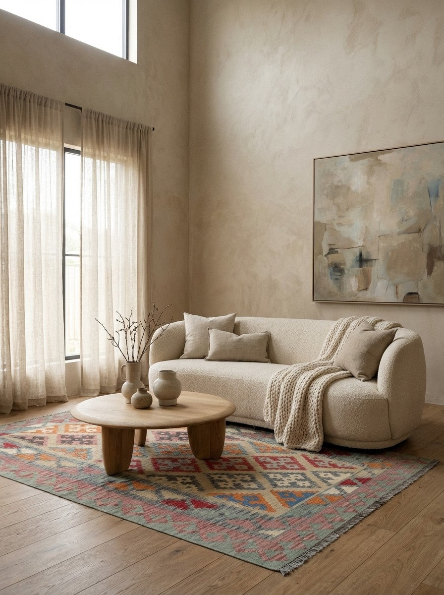 Kelim Gashgai — Handmade, 180x263 cm, Beige, 100% Virgin Wool | Detail view