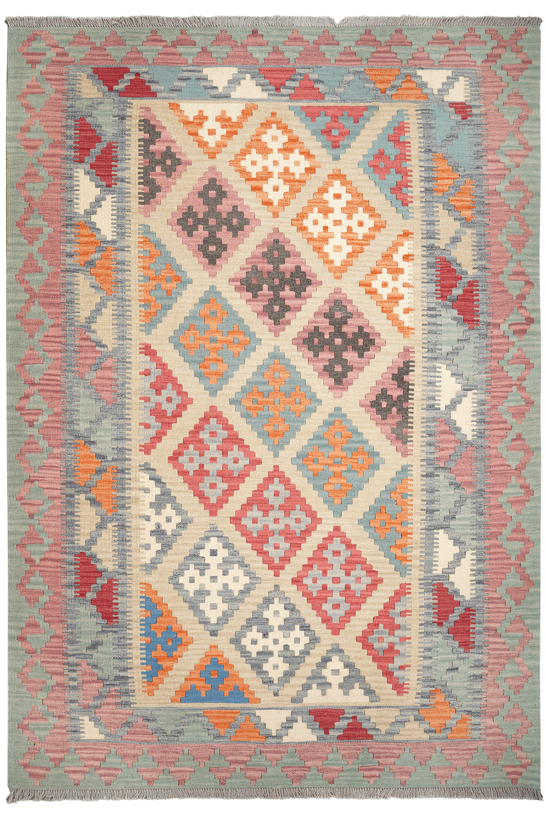 Kelim Gashgai — Handmade, 180x263 cm, Beige, 100% Virgin Wool | Main view