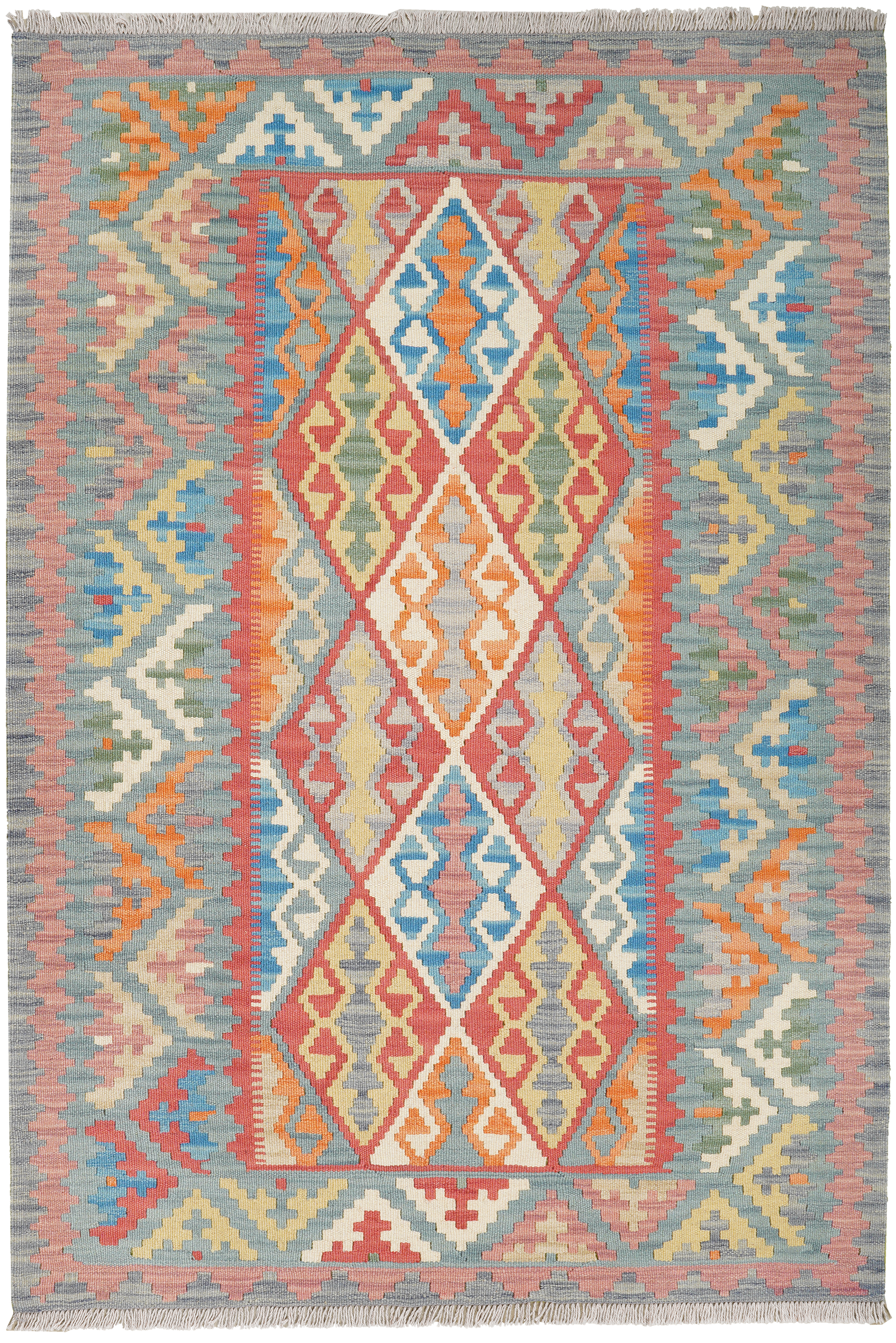 Kelim Gashgai — Handgefertigt, 180x124 cm, Grün, 100% Virgin Wool | Main view