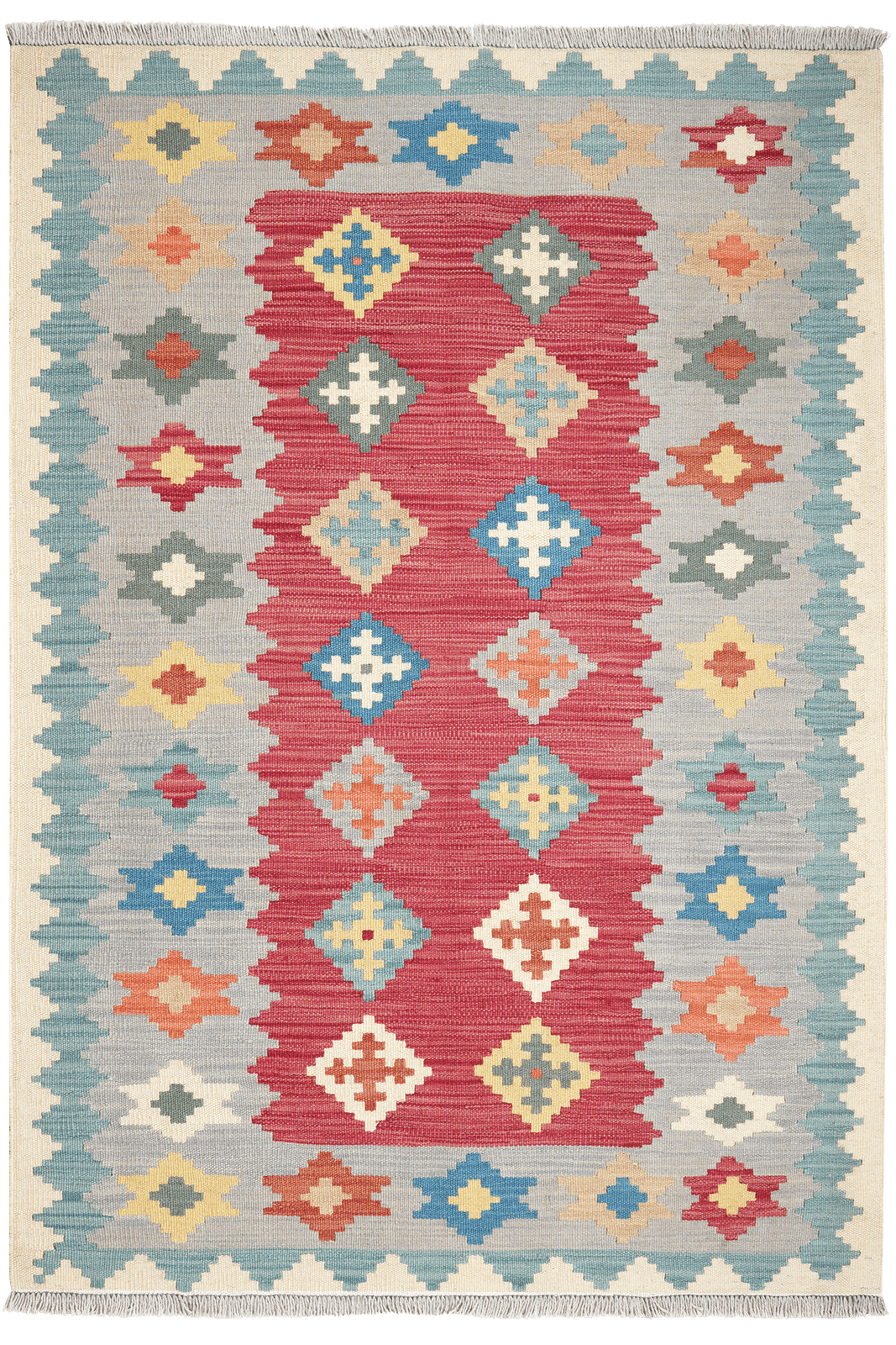 Kelim Gashgai — Handmade, 126x180 cm, Red, 100% Virgin Wool | Main view