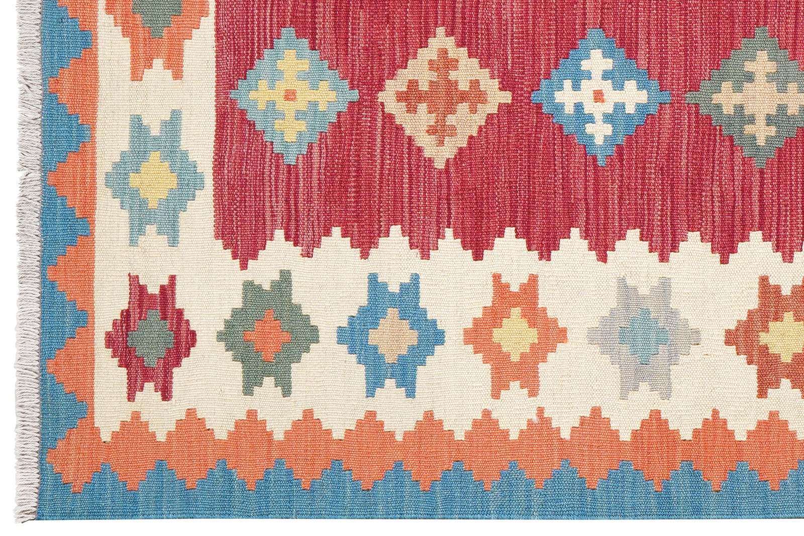 Kelim Gashgai — Handmade, 125x177 cm, Red, 100% Virgin Wool | View 3