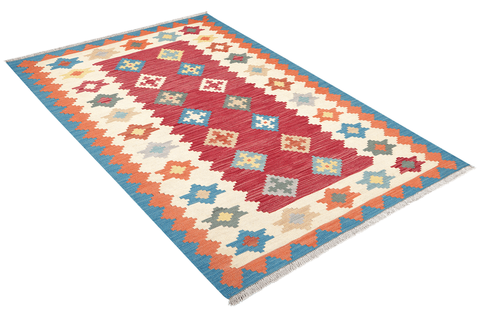 Kelim Gashgai — Handmade, 125x177 cm, Red, 100% Virgin Wool | View 4