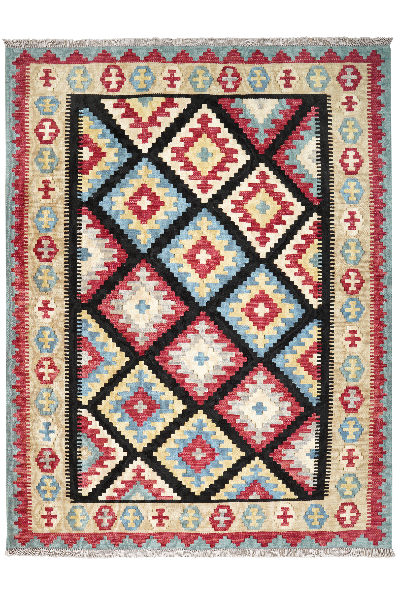 Kelim Gashgai — Handgefertigt, 204x157 cm, Beige, 100% Virgin Wool | Main view