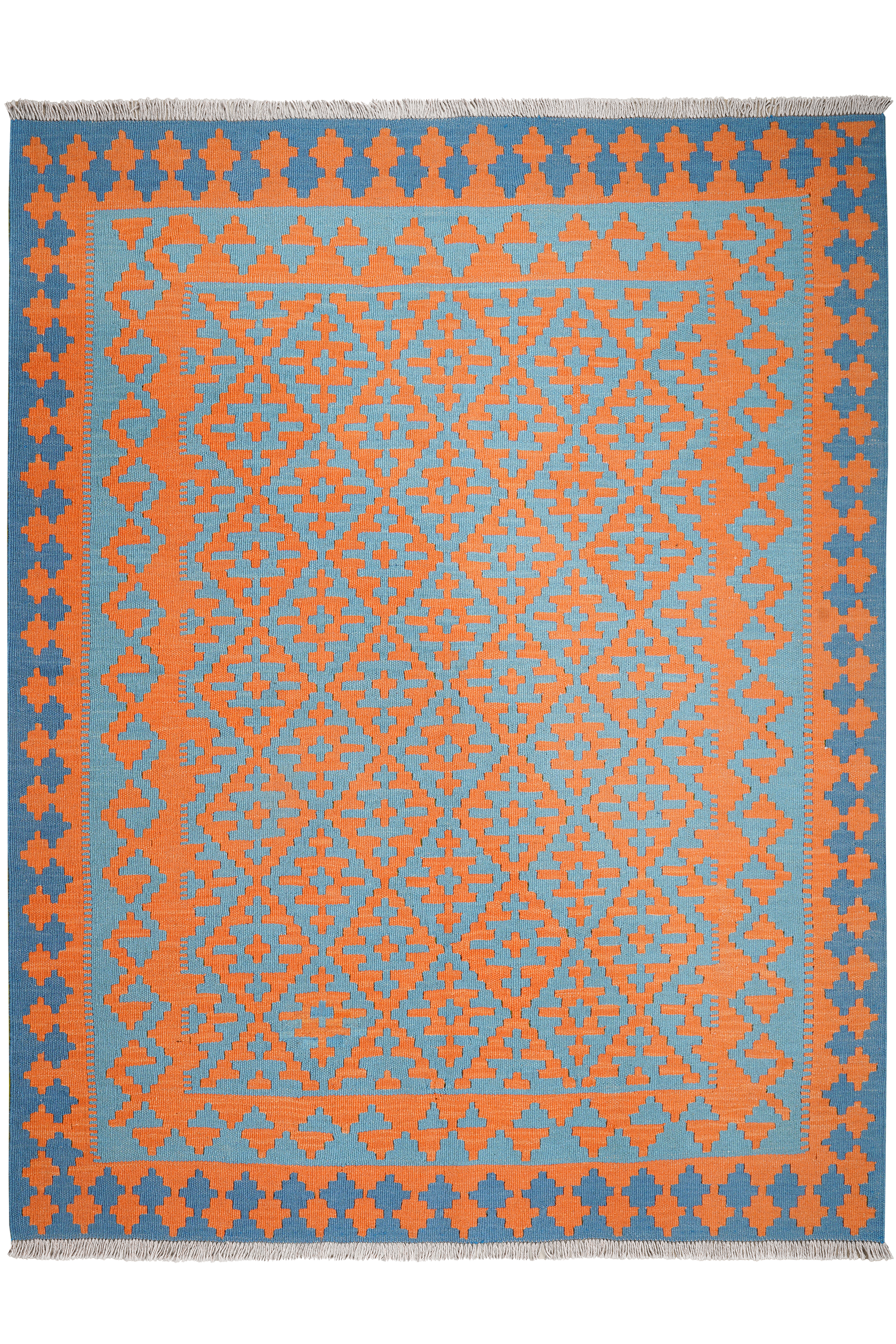 Kelim Gashgai — Handgefertigt, 197x153 cm, Orange, 100% Virgin Wool | Main view