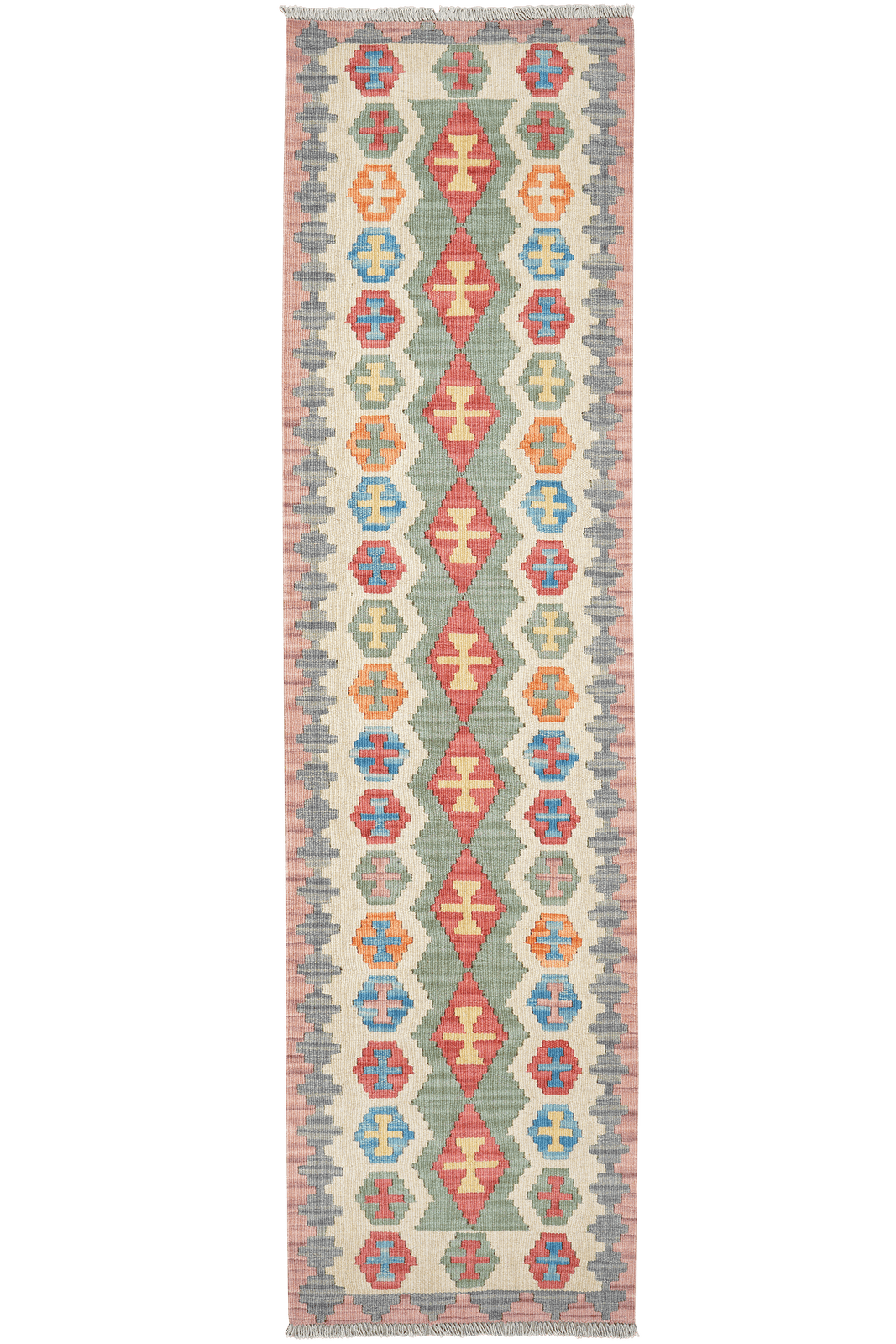 Kelim Gashgai — Handmade, 61x244 cm, Green, 100% Virgin Wool | Main view