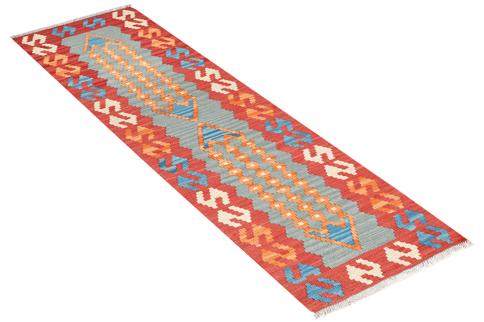 Kelim Gashgai — Handmade, 59x190 cm, Green, 100% Virgin Wool | View 4