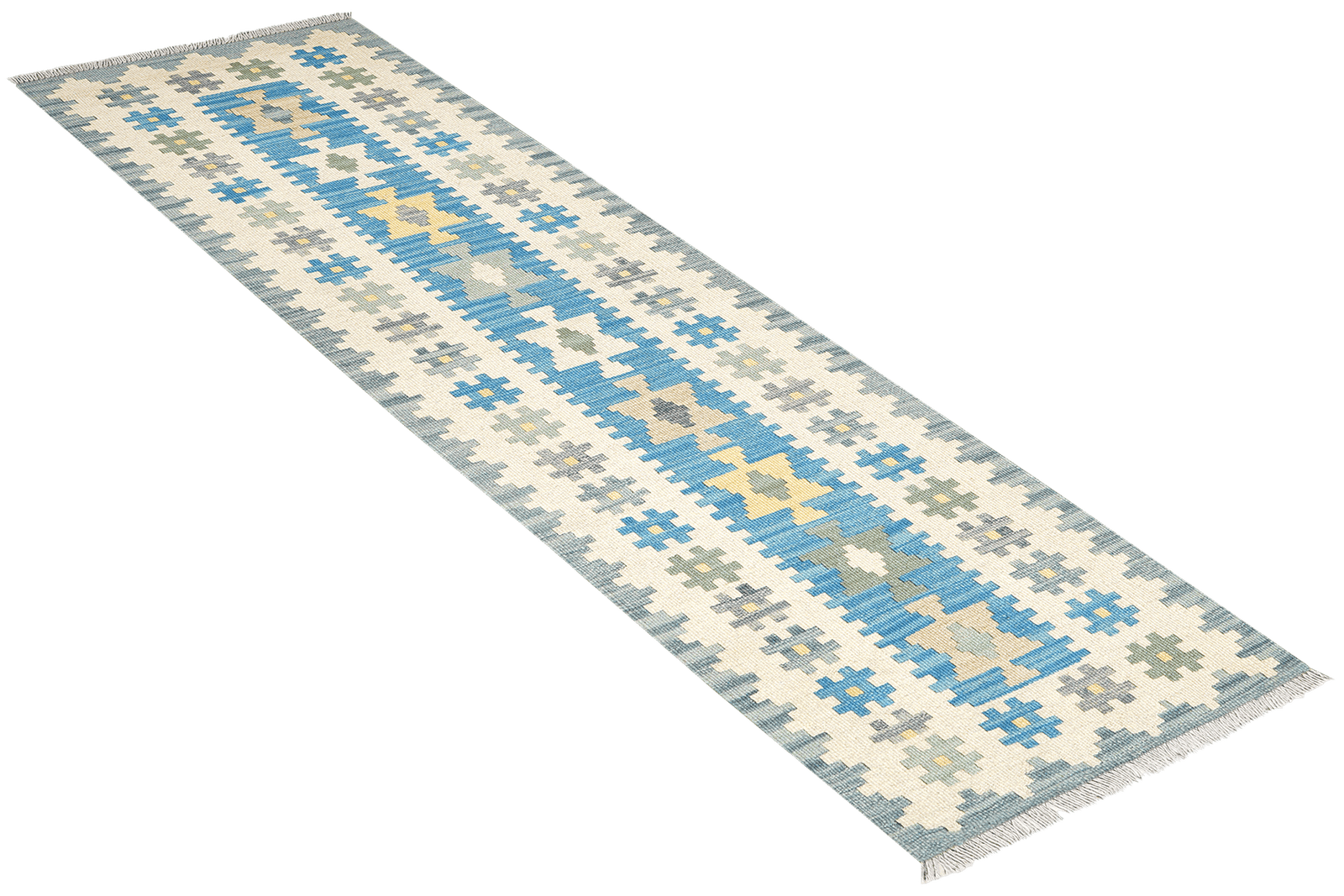 Kelim Gashgai — Handmade, 57x196 cm, Blue, 100% Virgin Wool | View 4