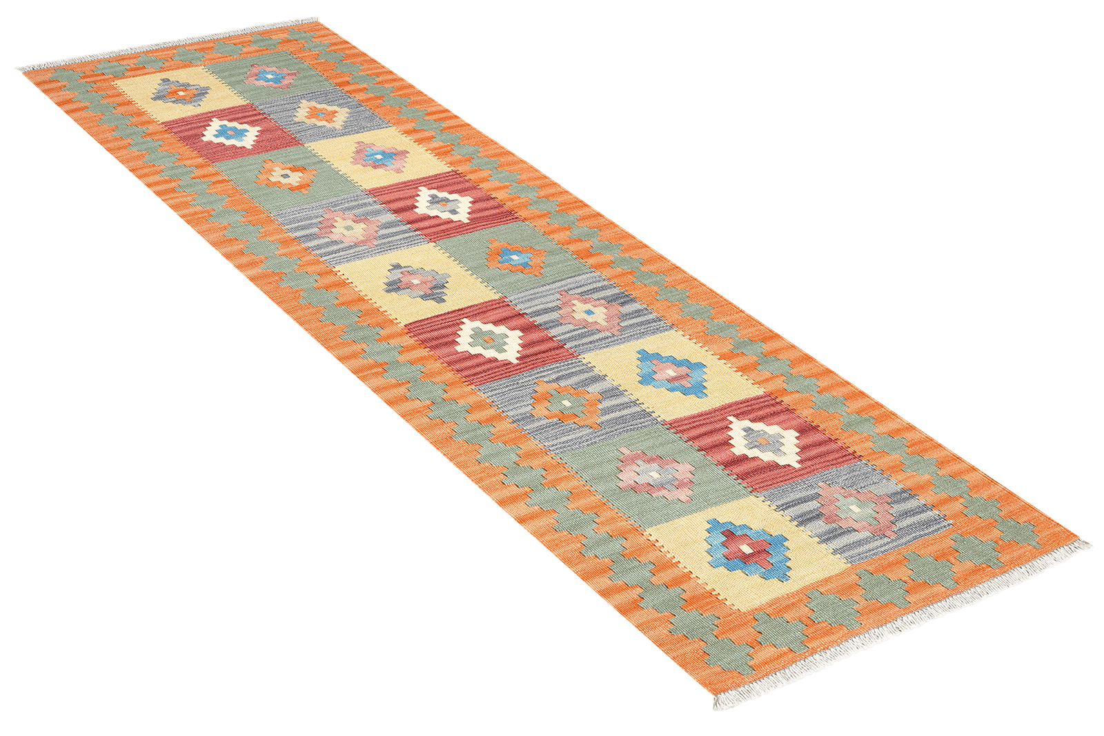 Kelim Gashgai — Handmade, 62x197 cm, Orange, 100% Virgin Wool | View 4