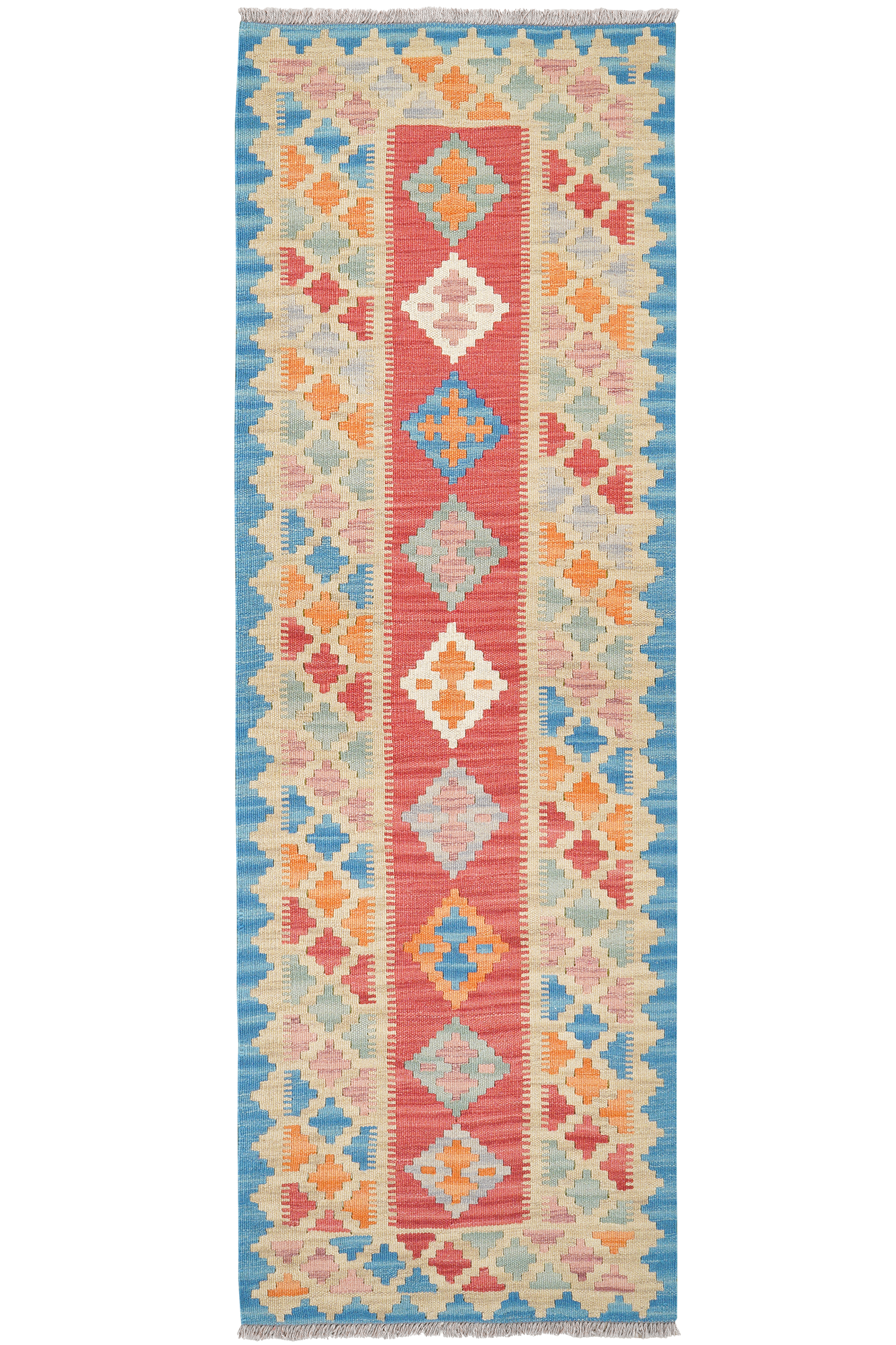 Kelim Gashgai — Handgefertigt, 196x64 cm, Beige, 100% Virgin Wool | Main view