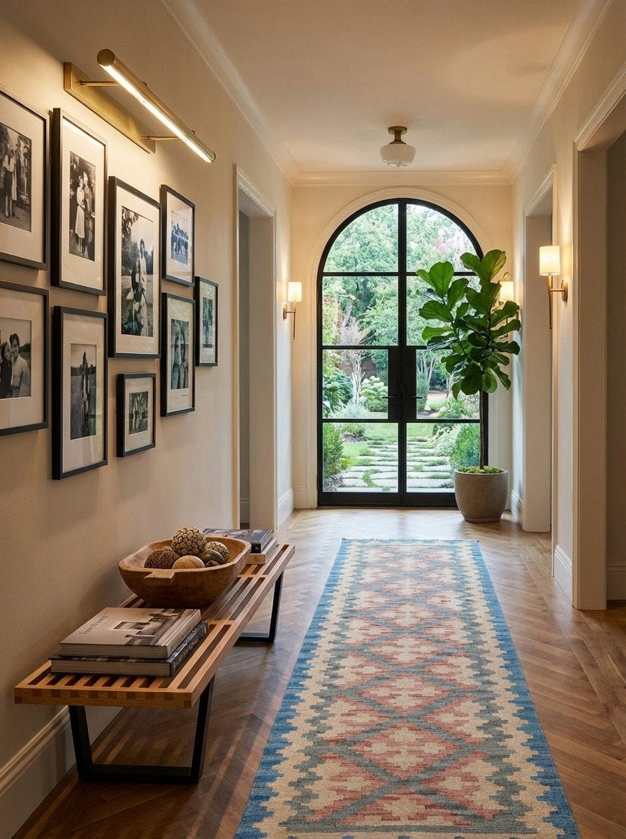 Kelim Gashgai — Handgefertigt, 189x59 cm, Beige, 100% Virgin Wool | Detail view