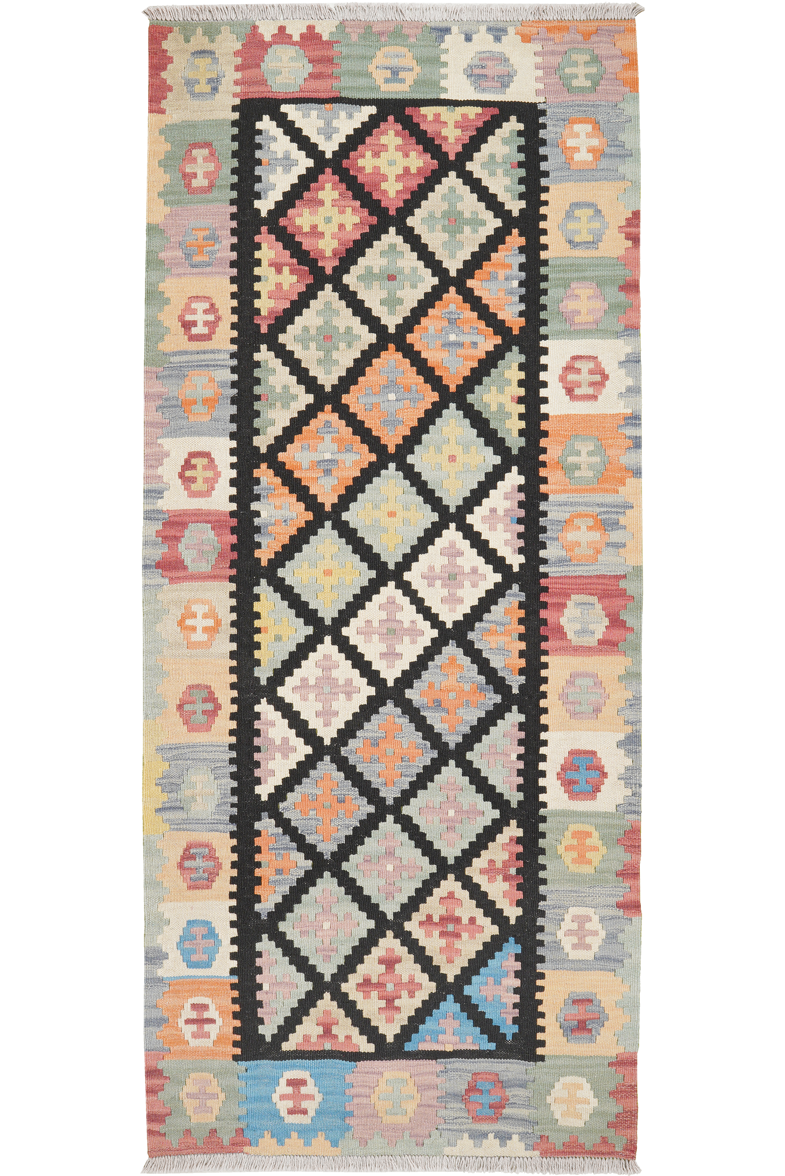 Kelim Gashgai — Handgefertigt, 203x87 cm, Bunt, 100% Virgin Wool | Main view