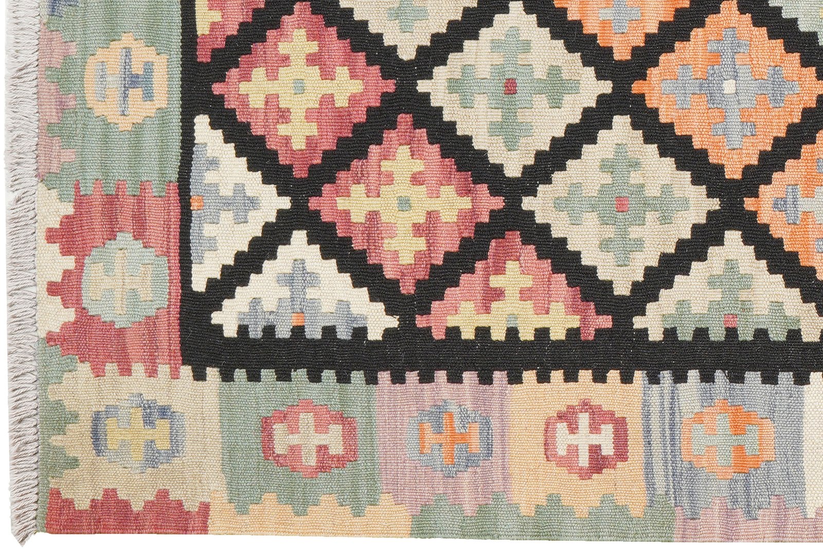 Kelim Gashgai — Handmade, 87x203 cm, Black, 100% Virgin Wool | View 3