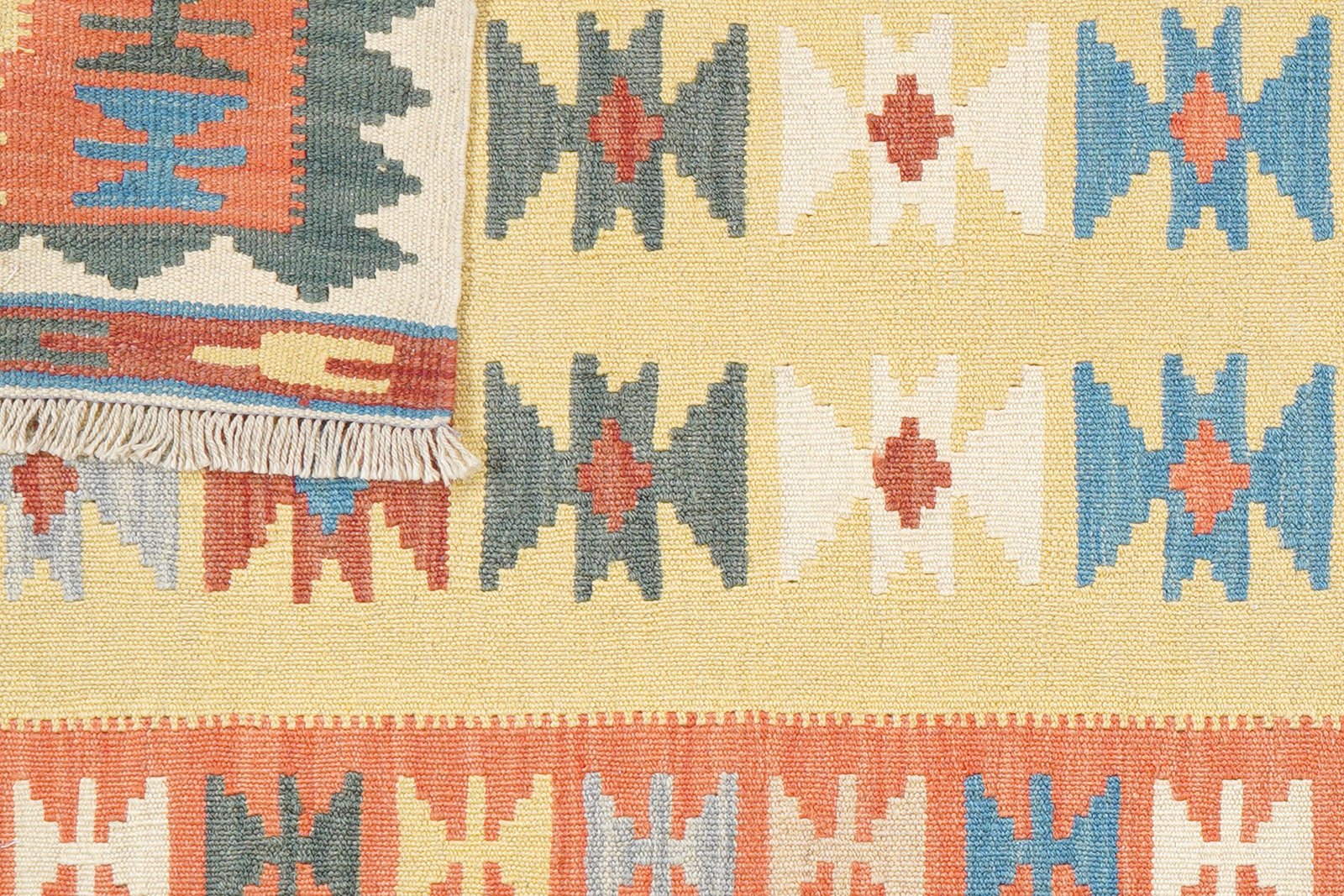 Kelim Gashgai — Handmade, 91x202 cm, Yellow, 100% Virgin Wool | View 6