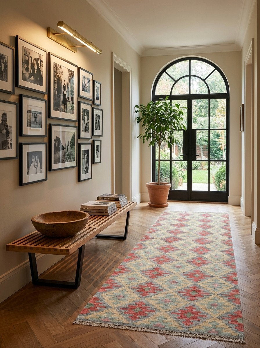 Kelim Gashgai — Handgefertigt, 238x80 cm, Bunt, 100% Virgin Wool | Detail view